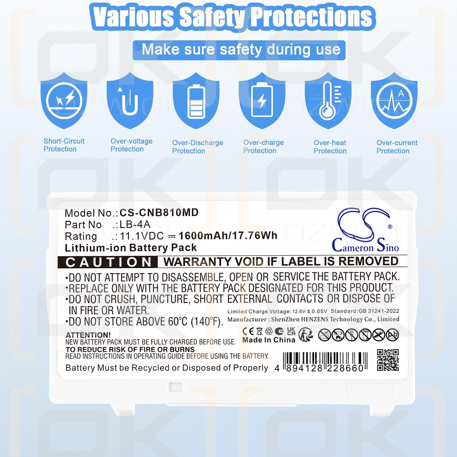 Ersatzakku für Canon CXDI-710C Wireless / LB-4A 1600mAh Li-Ion 11,1V (Cameron Sino)