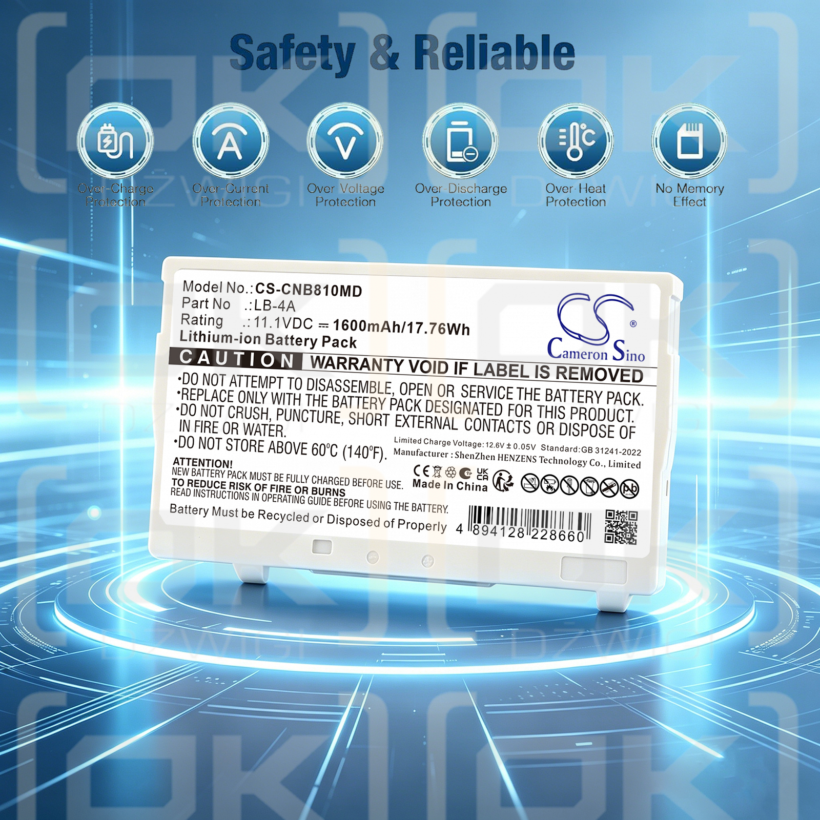 Ersatzakku für Canon CXDI-710C Wireless / LB-4A 1600mAh Li-Ion 11,1V (Cameron Sino)