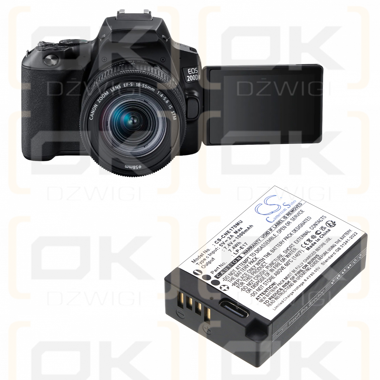 Canon EOS Rebel T6s / LP-E17 1000mAh Li-ion 7.4V (Cameron Sino)