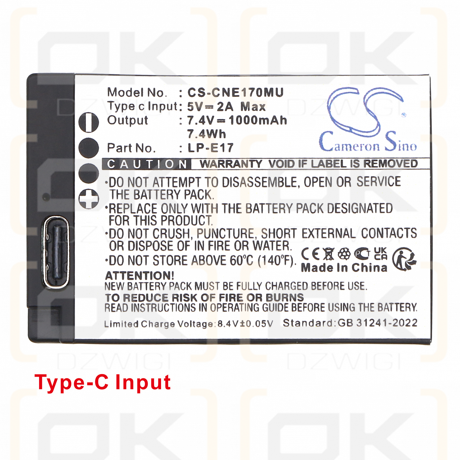 Canon EOS Rebel T6s / LP-E17 1000mAh Li-ion 7.4V (Cameron Sino)