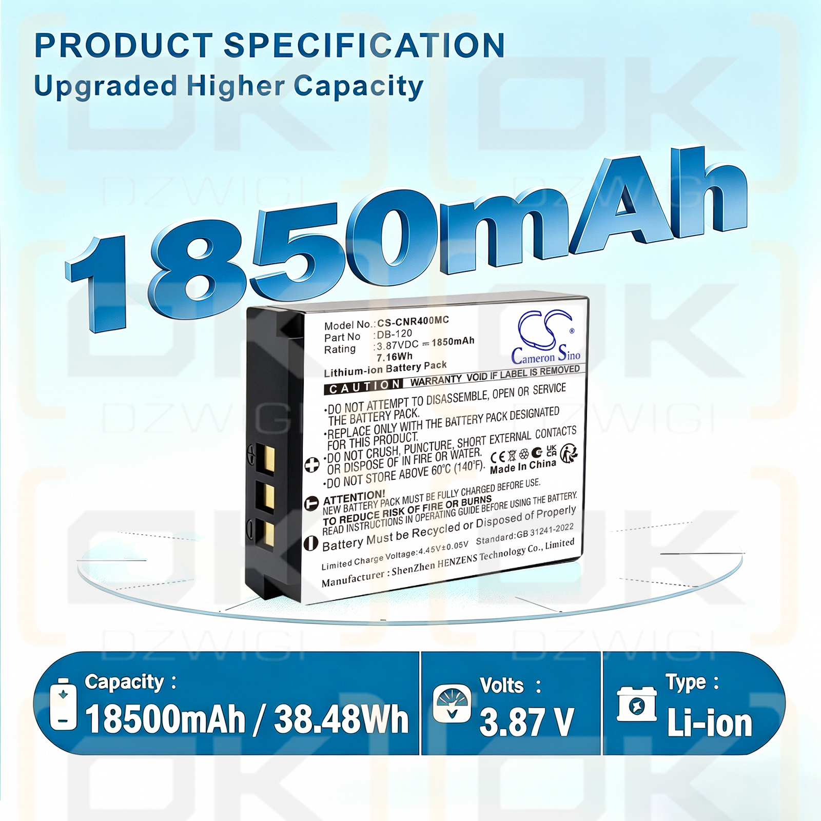 Bateria zamienna do Ricoh R4 / DB-120 1850 mAh Li-ion 3.87 V (Cameron Sino)
