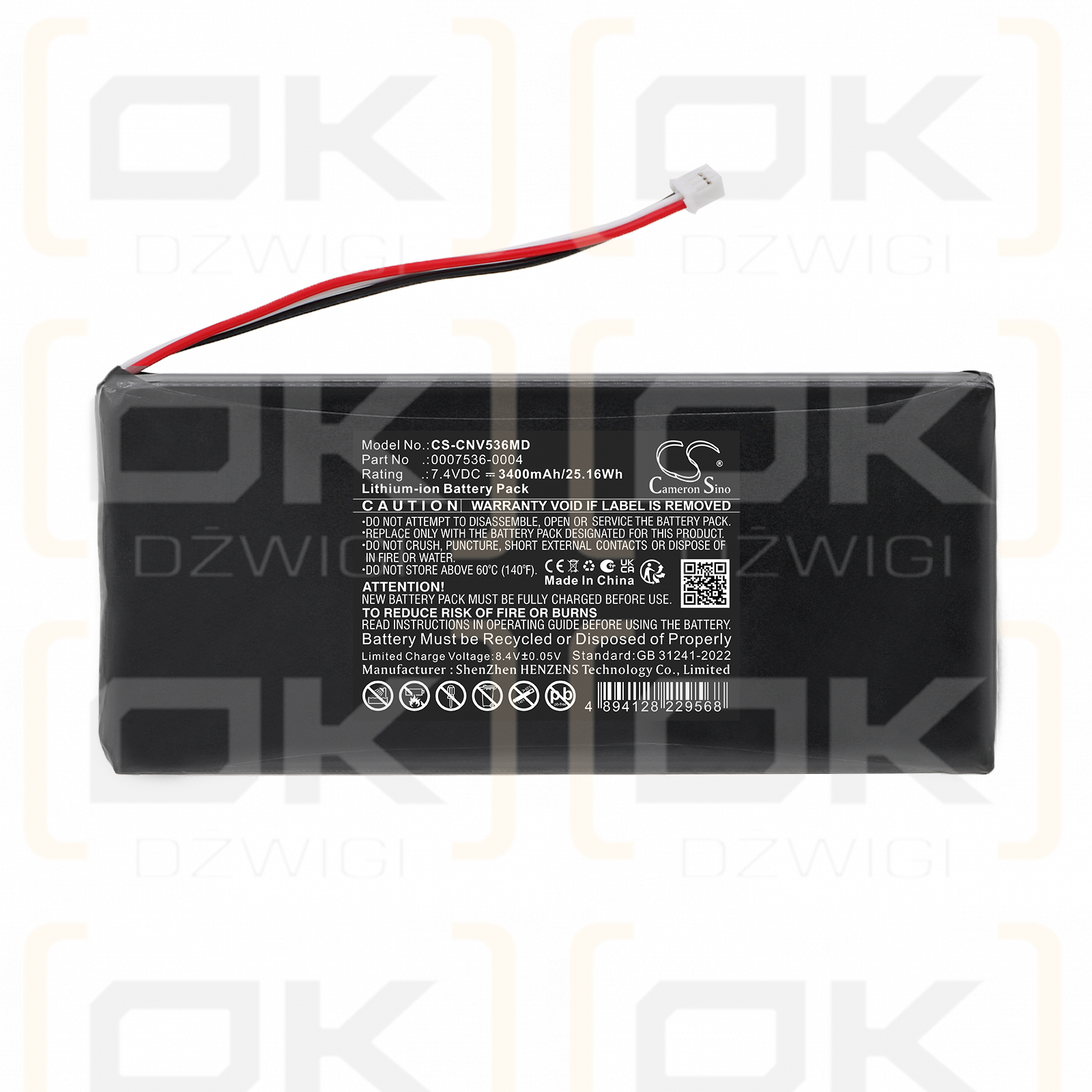 Ersatzakku für LAP CARINAnav Smart Lasersteuerung / 0007536-0004 3400 mAh Li-Ion 7,4 V (Cameron Sino)