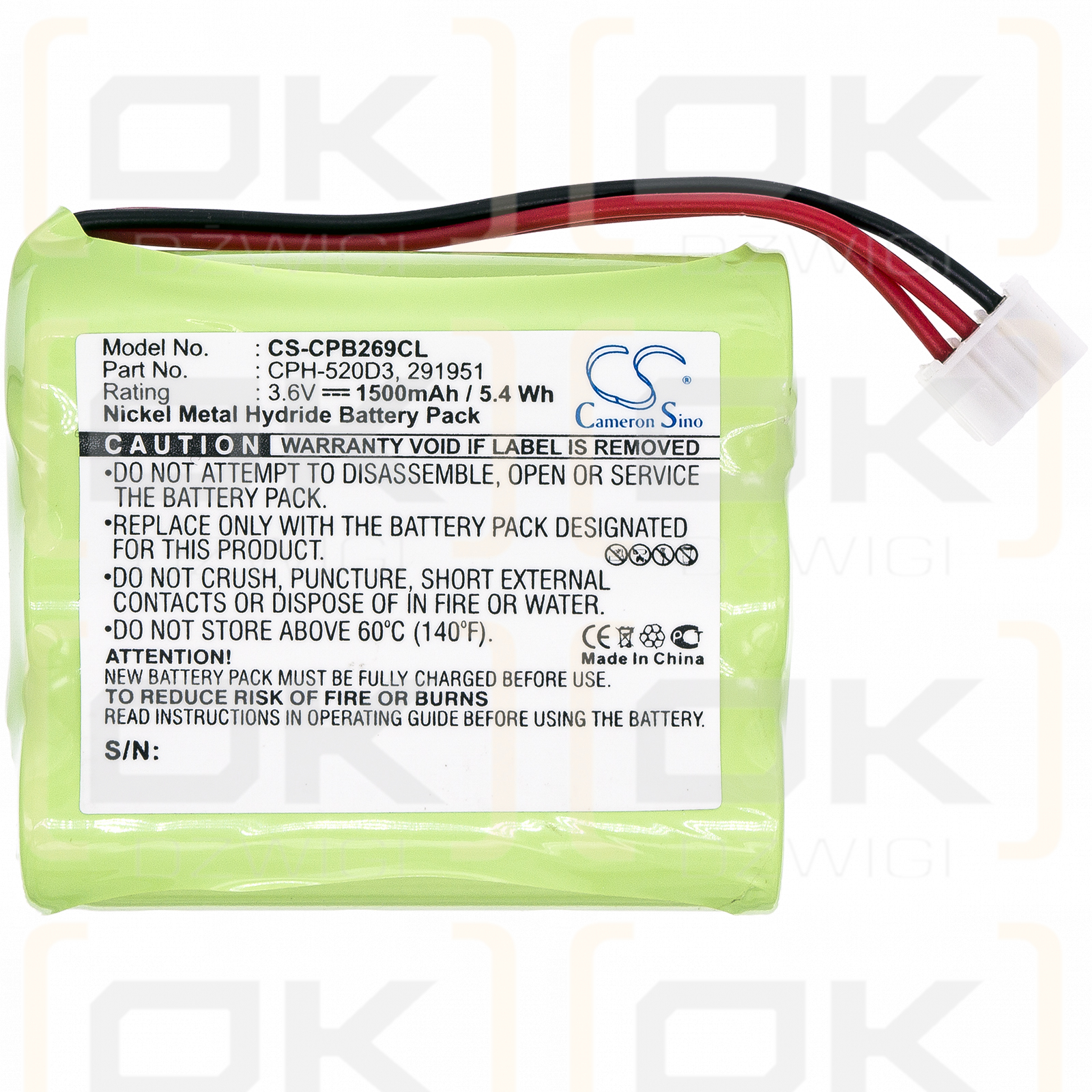 RCA H5450 / 291951 1500 mAh Ni-MH 3.6 V (Cameron Sino)