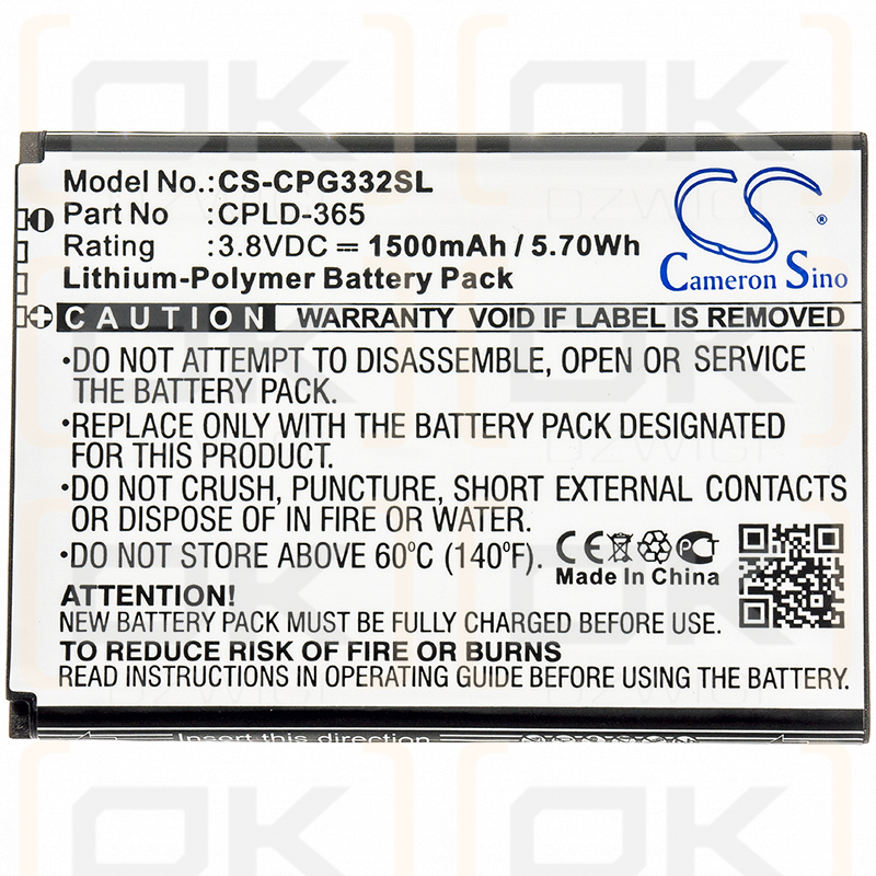 T-Mobile 3320A / CPLD-365 1500mAh Li-Polymer 3.8V (Cameron Sino)