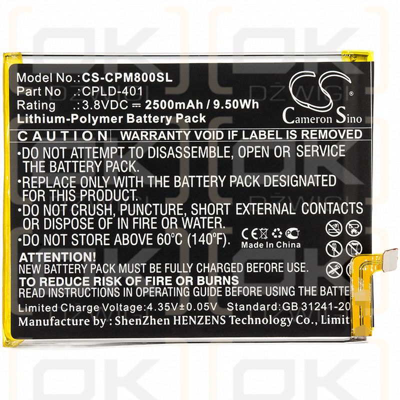 Coolpad A8-930 A8-831 / CPLD-401 2500mAh Li-Polímero 3.8V (Cameron Sino)