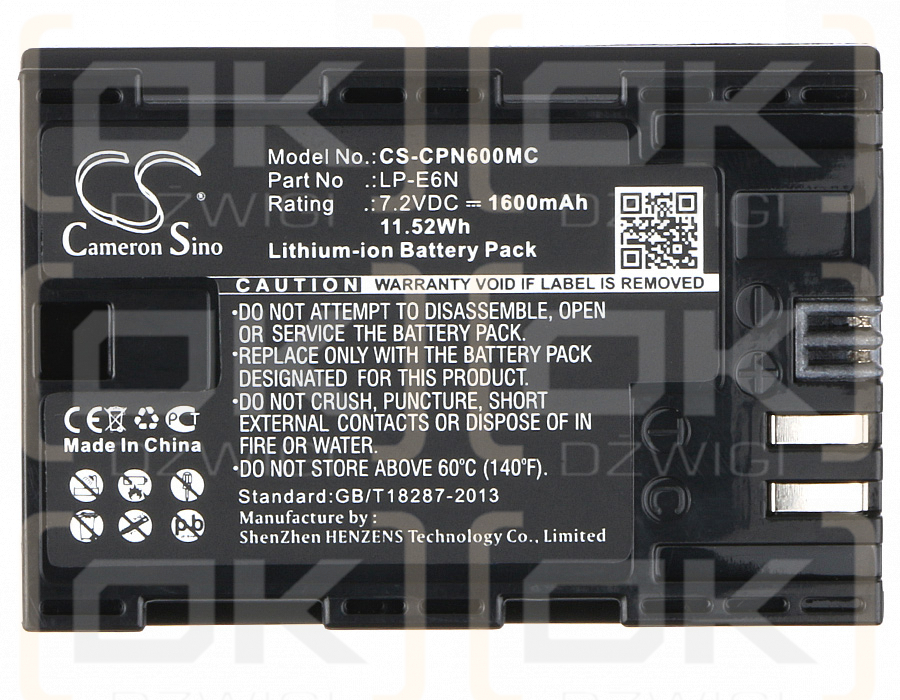 Canon EOSR6 / LP-E6N 1600mAh Li-ion 7.2V (Cameron Sino)