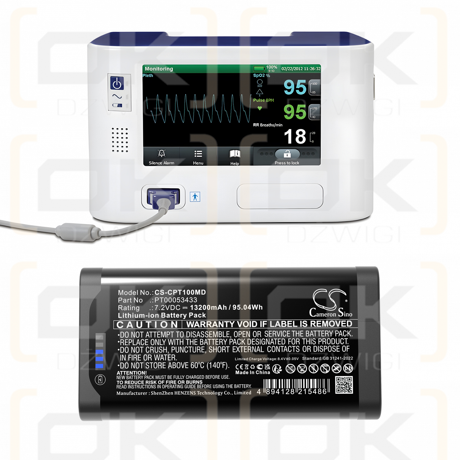 Covidien Nellcor PM1000N Pulse Oximeter / GR101351 13200mAh Li-ion 7.2V (Cameron Sino)