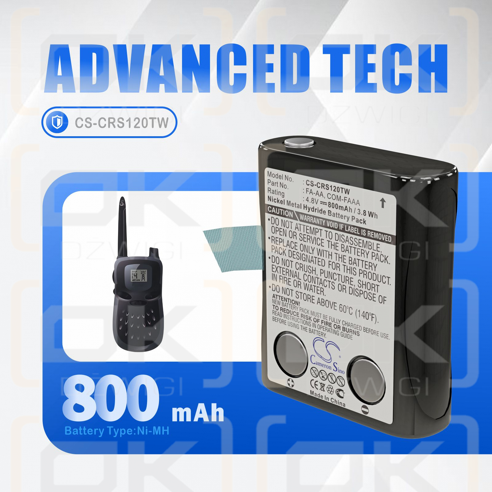 Cobra FRS225 / FA-AA 800mAh Ni-MH 4.8V (Cameron Sino)