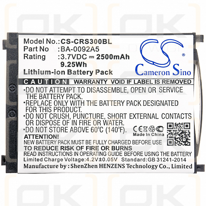 CipherLAB RS30 / BA-0092A5 2500mAh Li-ion 3.7V (Cameron Sino)