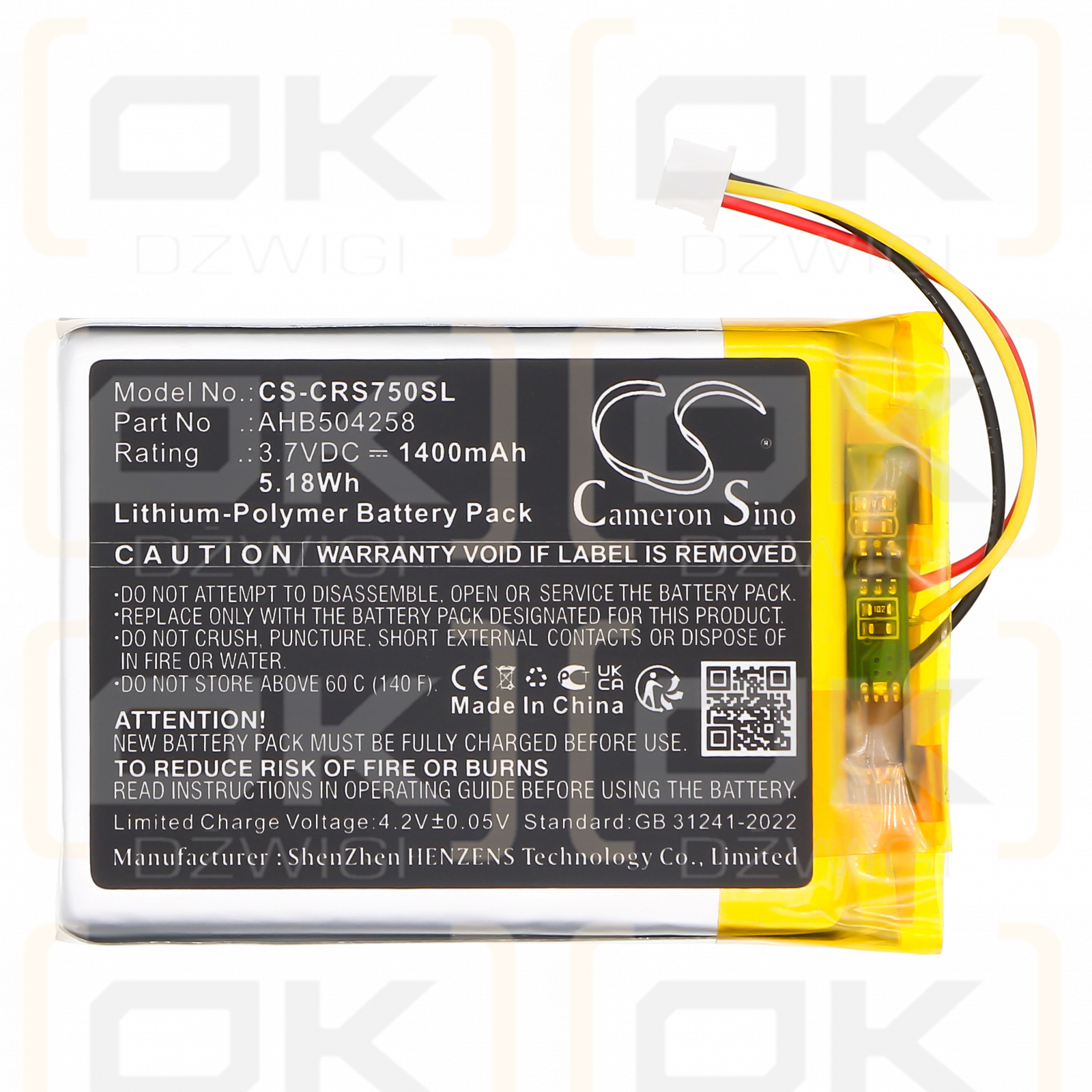 Corsair Void RGB / AHB504258 1400 mAh Li-Polymer 3,7 V (Cameron Sino)