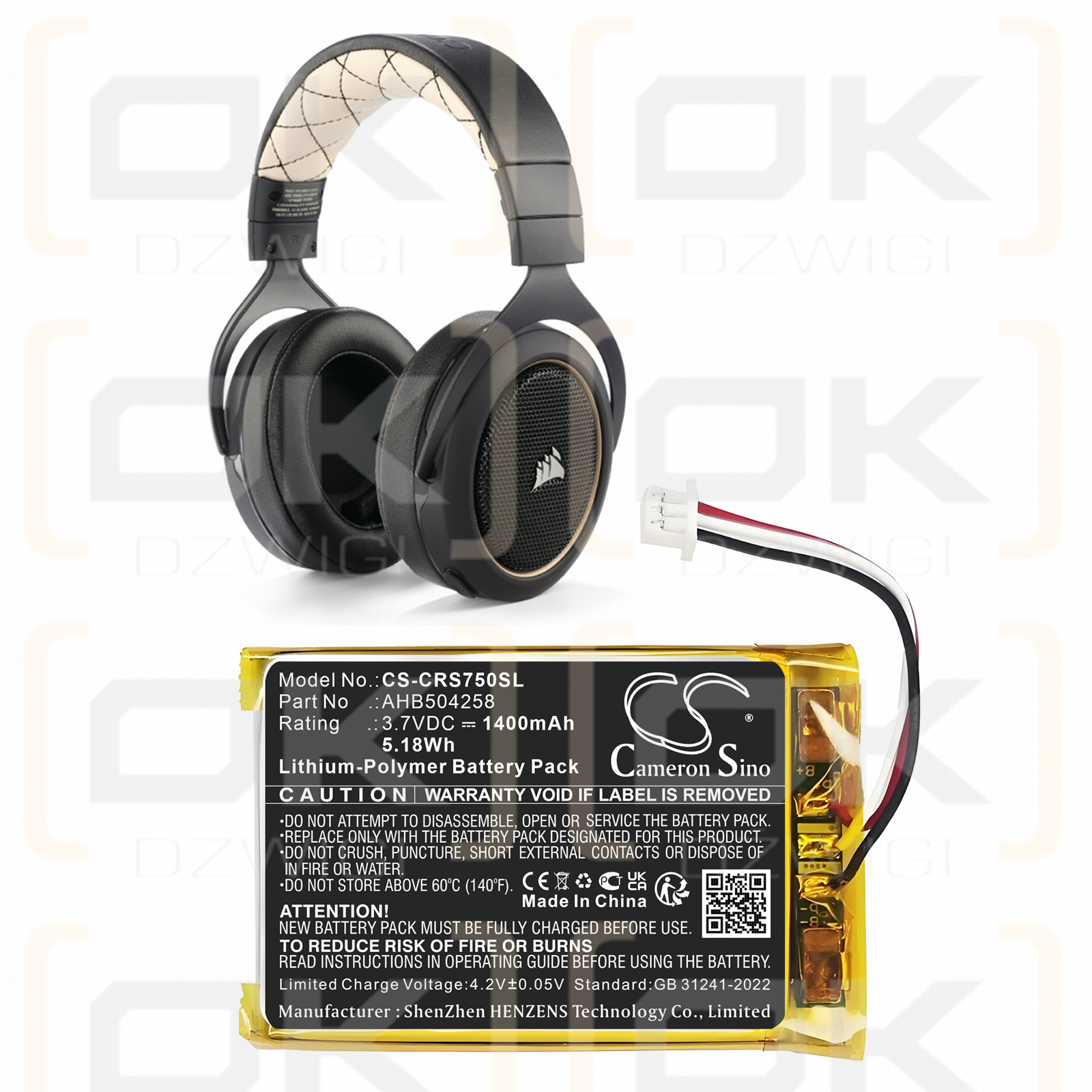 Corsair Void RGB / AHB504258 1400mAh Li-Polymer 3.7V (Cameron Sino)