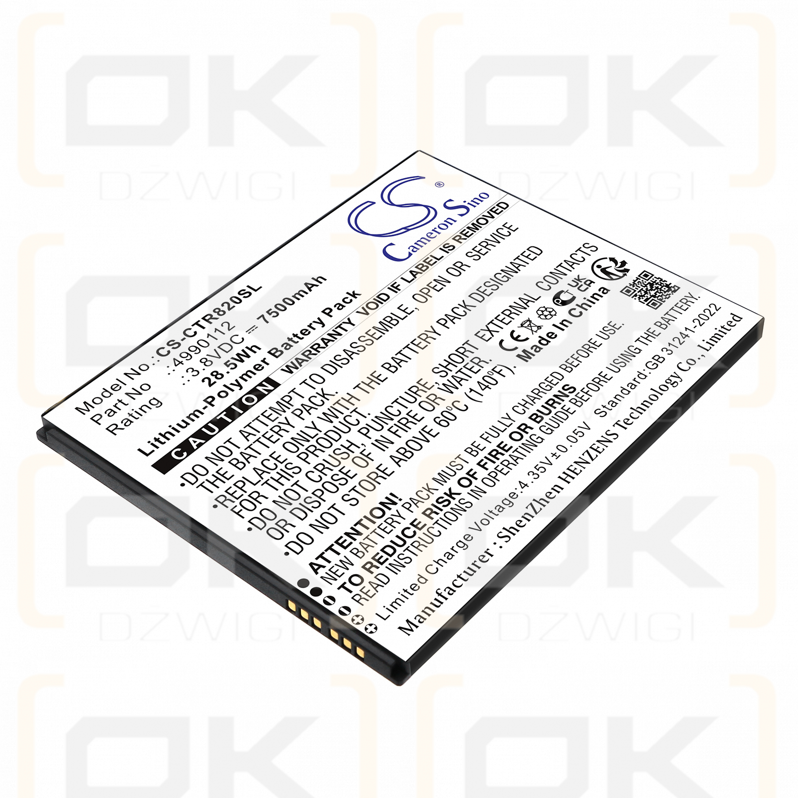 Cedar CT8X2 / 4990112 7500 mAh Li-Polímero 3.8 V (Cameron Sino)