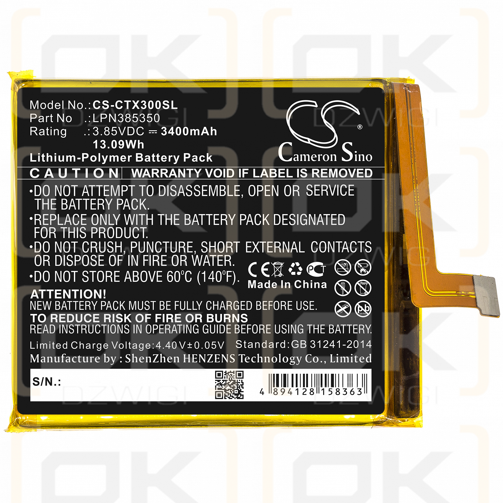 Crosscall Action X3 / LPN385350 3400mAh Li-Polímero 3.85V (Cameron Sino)