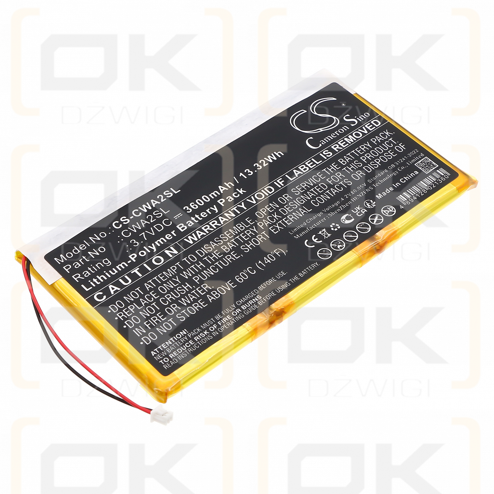 Batería Cowon Q5W de polímero de litio de 3600 mAh y 3,7 V (Cameron Sino)