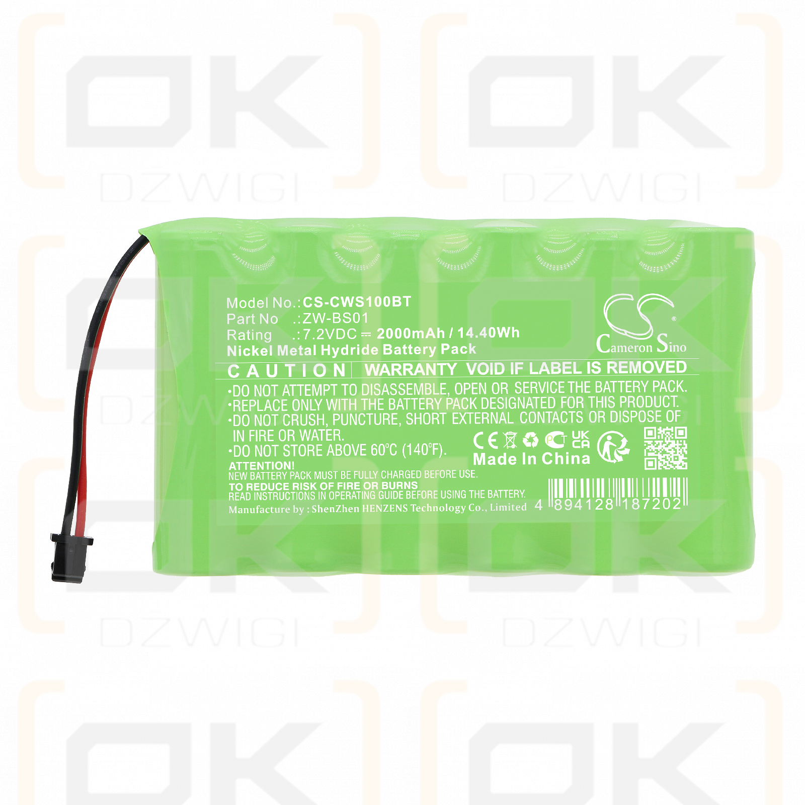 CaddX ZW-6404-NL / ZW-BS01 2000mAh Ni-MH 7.2V (Cameron Sino)