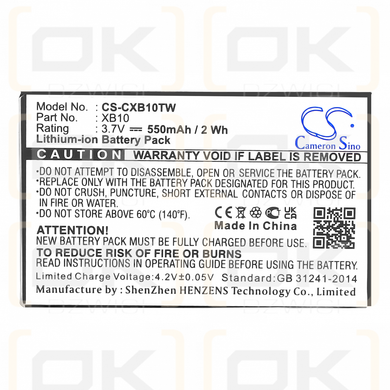 Xact Communication x2x Wristlinx / XB10 550mAh Li-ion 3.7V (Cameron Sino)