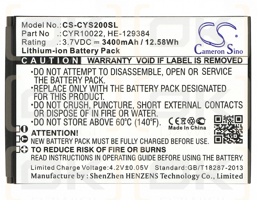 Cyrus CS20 / CYR10022 3400 mAh Li-Ion 3,7 V (Cameron Sino)