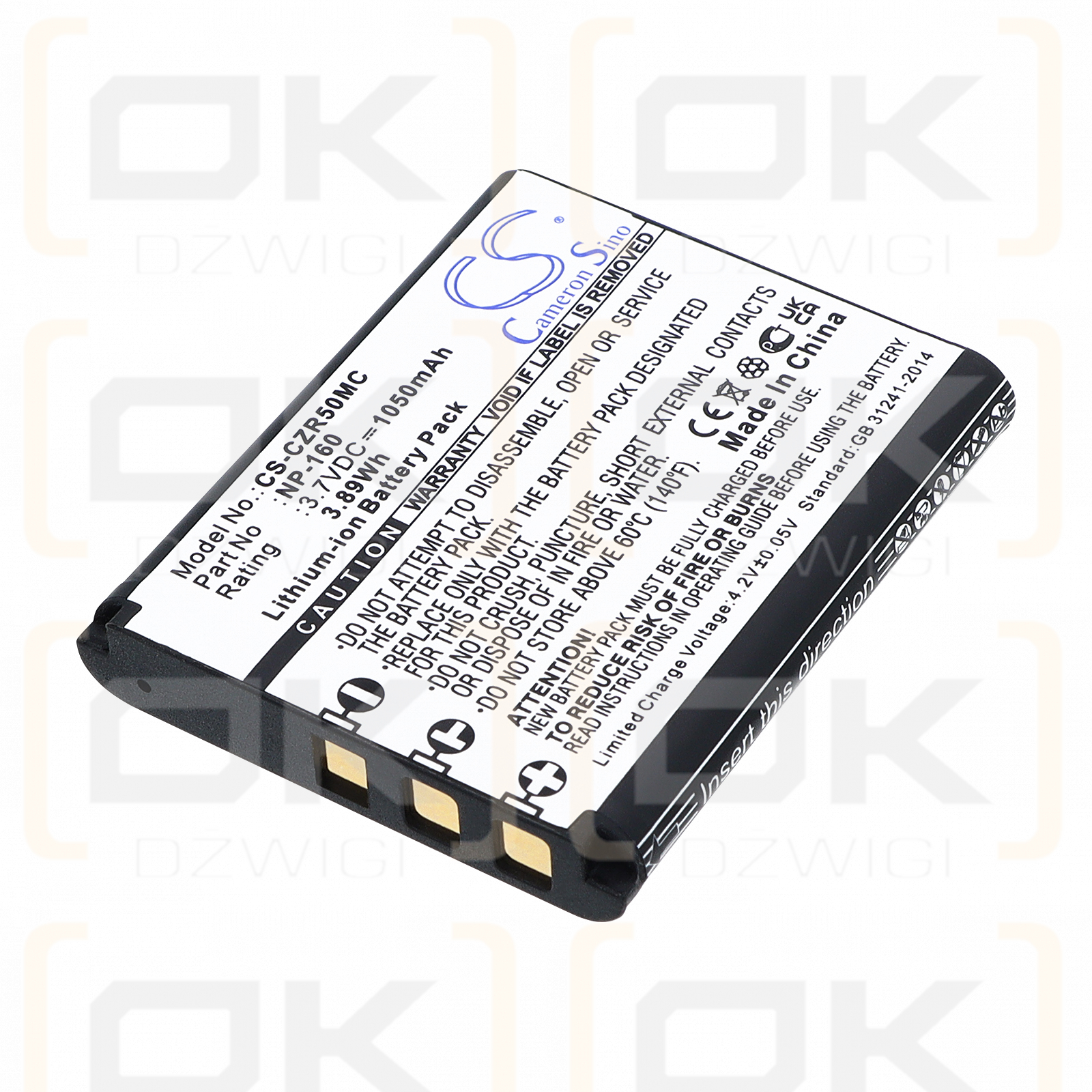 Ersatzakku für Casio Exilim EX-ZS220 / NP-160 1050 mAh Li-Ion 3,7 V (Cameron Sino)