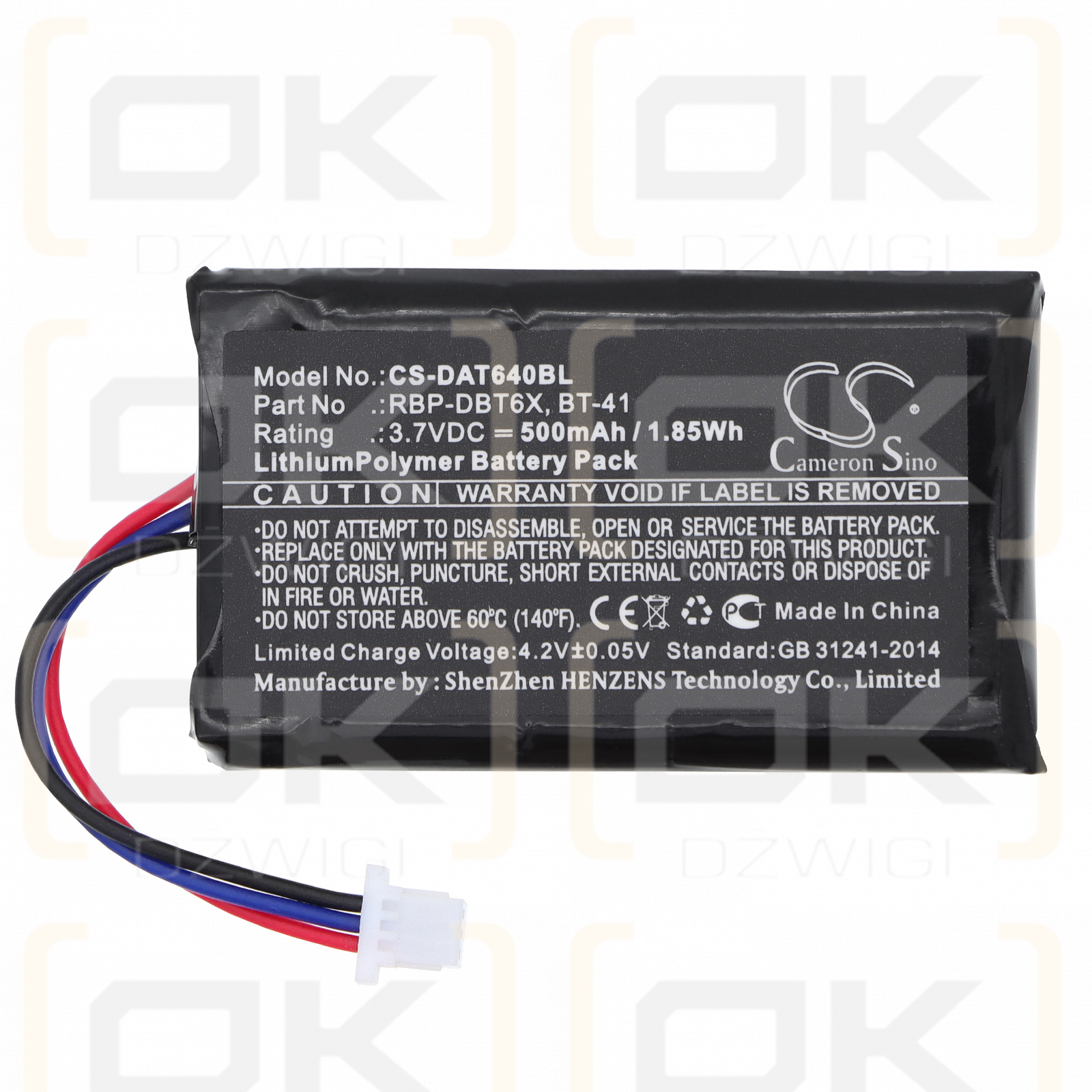 Datalogic RBP-6400 / RBP-DBT6X 500 mAh Li-Polymer 3,7 V (Cameron Sino)