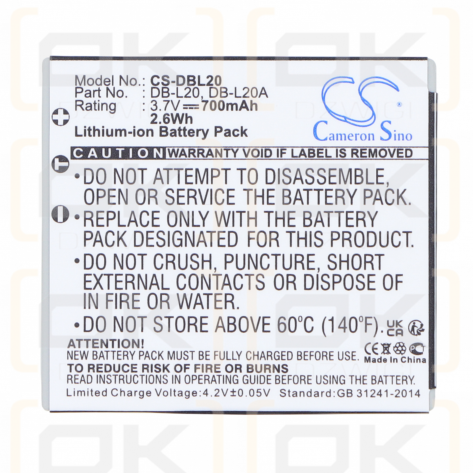 Sanyo Xacti VPC-E7 / DB-L20 700mAh Li-ion 3.7V (Cameron Sino)
