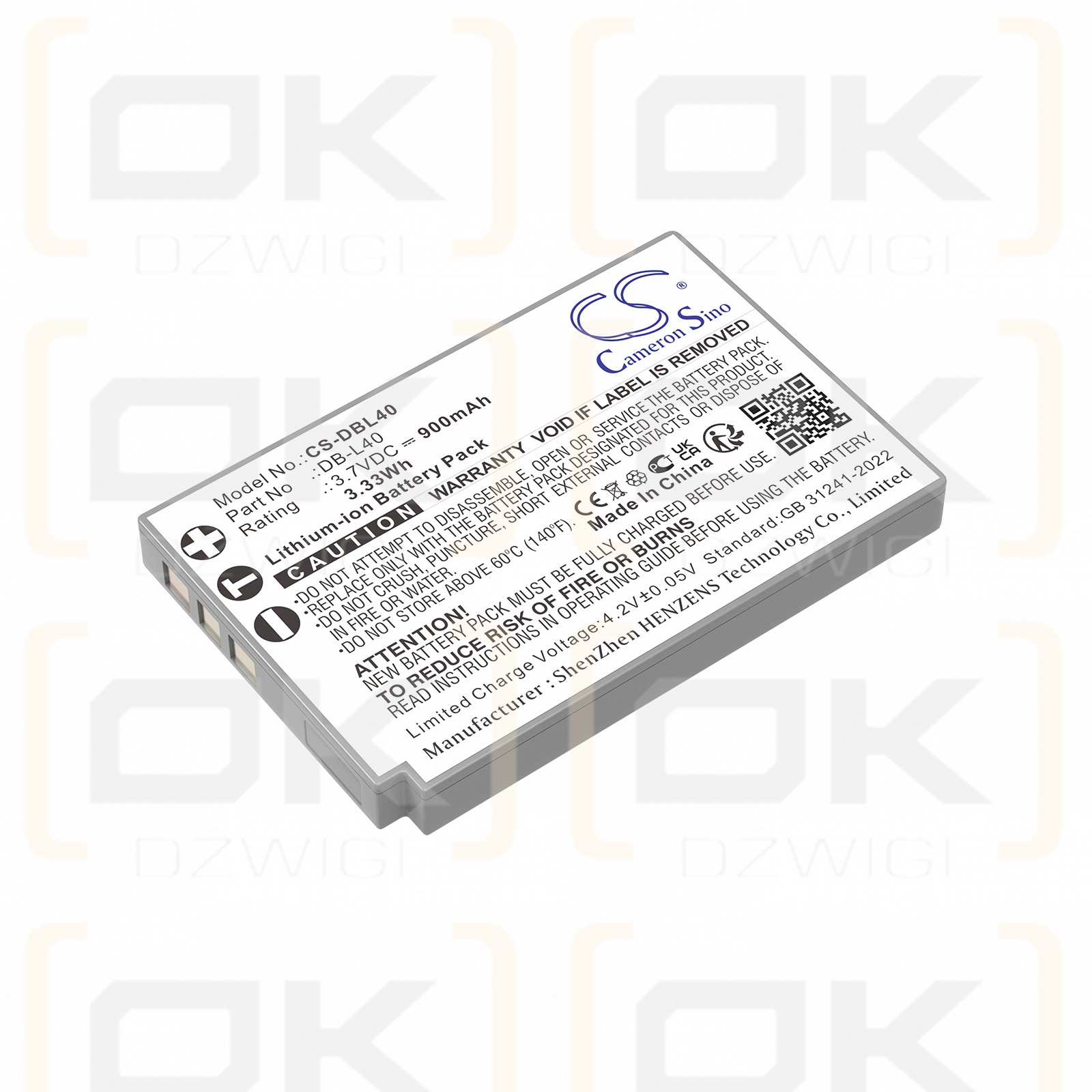 Sanyo Xacti DMX-HD1 / DB-L40 900mAh Li-ion 3.7V (Cameron Sino)