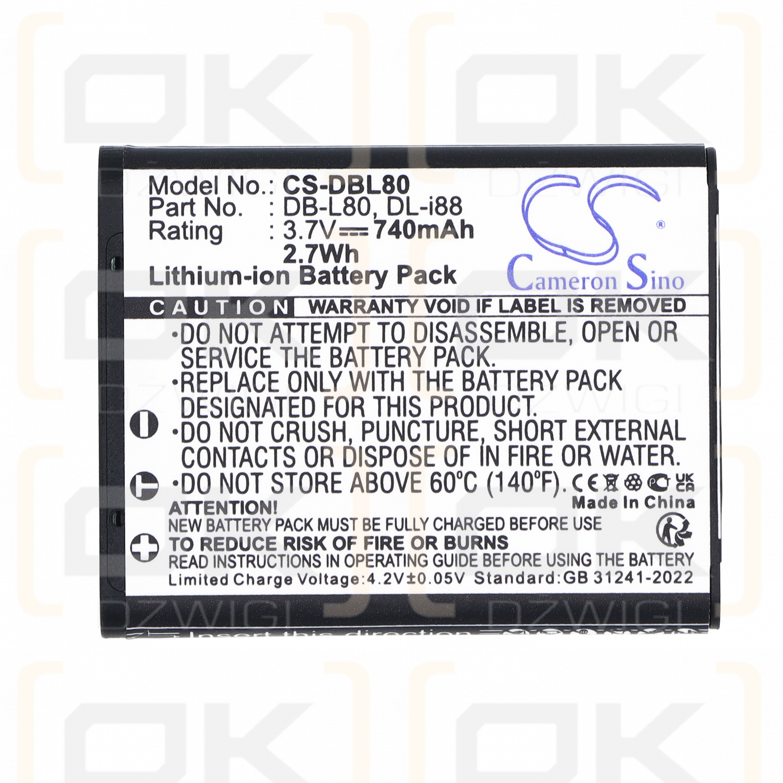 Batería de repuesto para Toshiba Camileo SX500 / PX1686U, 740 mAh, iones de litio, 3,7 V (Cameron Sino)