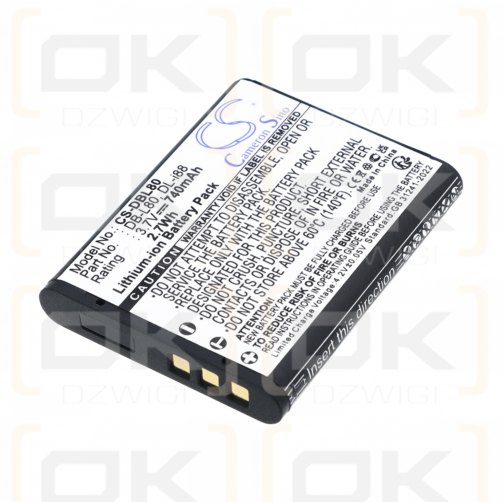 Batería de repuesto para Toshiba Camileo SX500 / PX1686U, 740 mAh, iones de litio, 3,7 V (Cameron Sino)