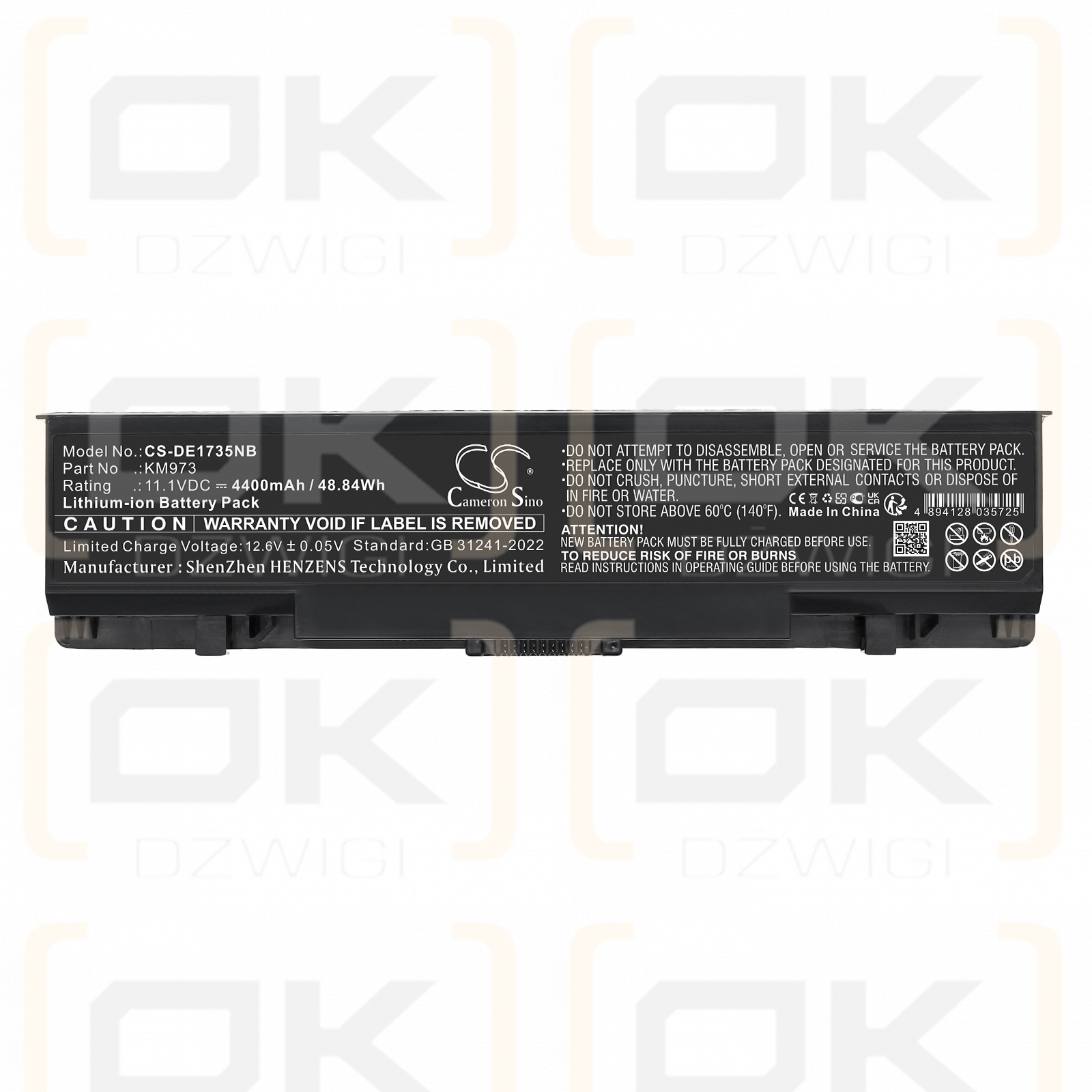 DELL Studio 1737 / KM973 4400 mAh Li-Ion 11,1 V (Cameron Sino)