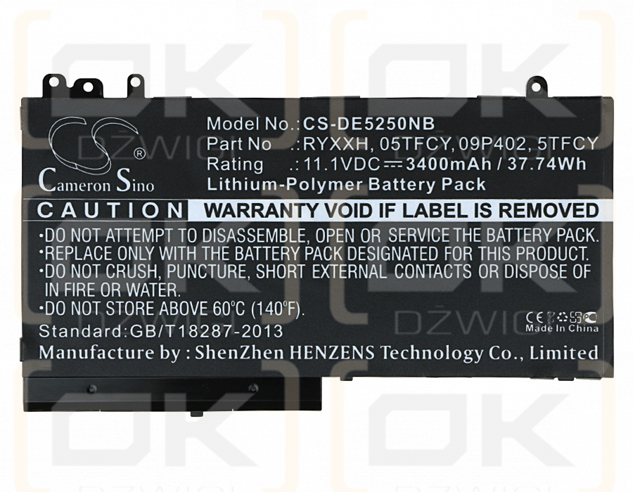 DELL Latitude E5470 / RYXXH 3400mAh Li-polímero 11.1V (Cameron Sino)