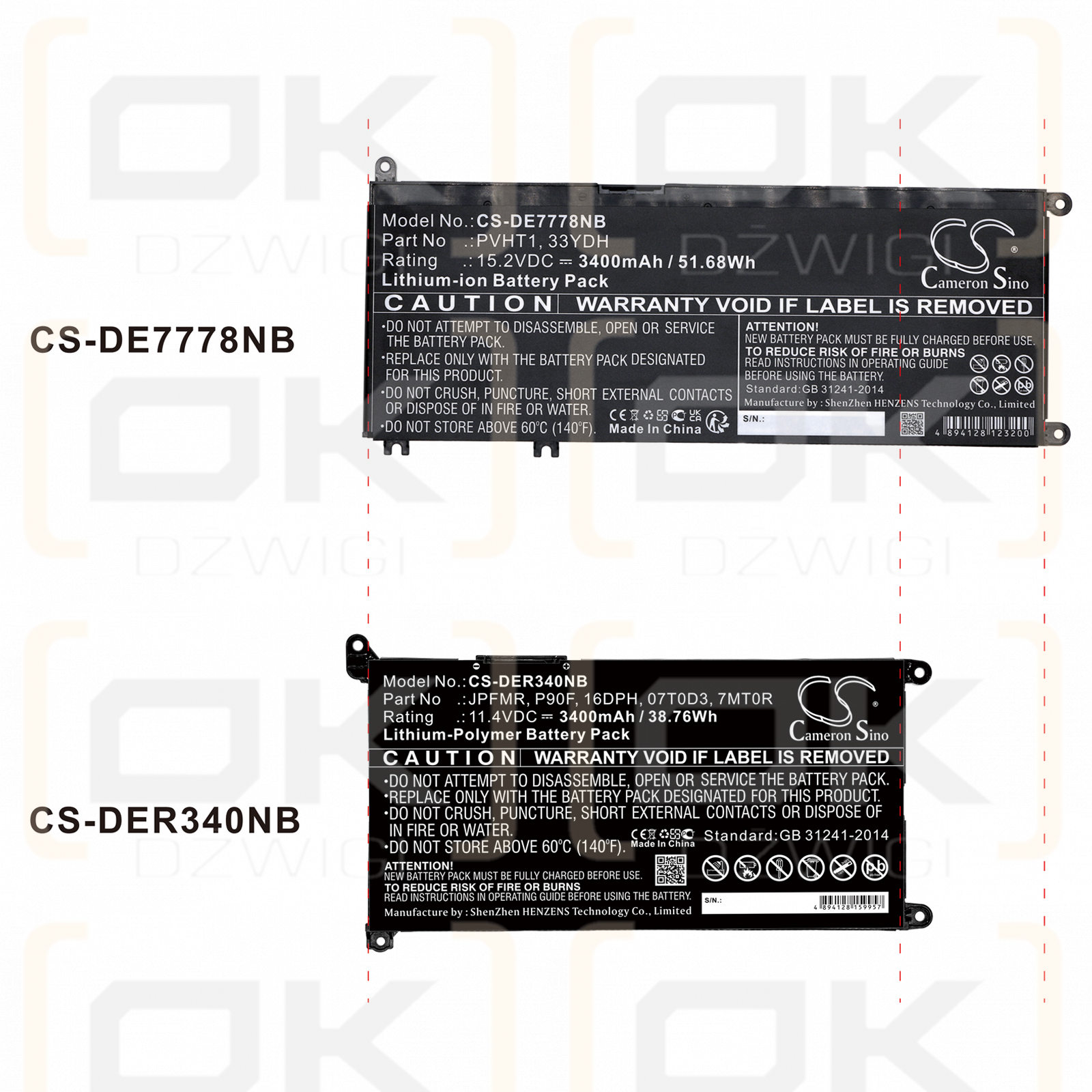 DELL G3 15 / PVHT1 3400 mAh Li-Ion 15,2 V (Cameron Sino)