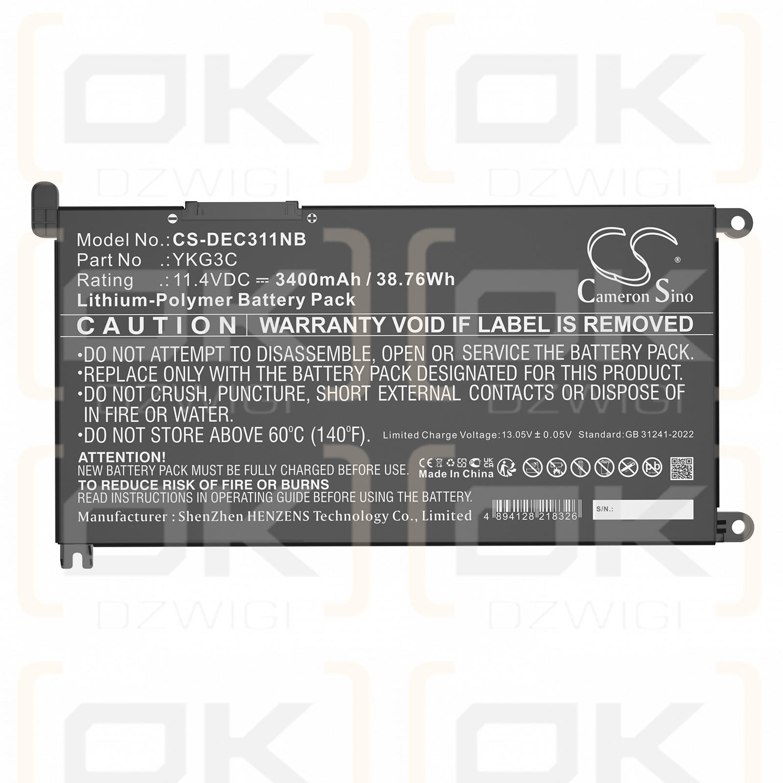 DELL Chromebook 3110 2-in-1 / 0YKG3C 3400 mAh Li-Polymer 11,4 V (Cameron Sino)