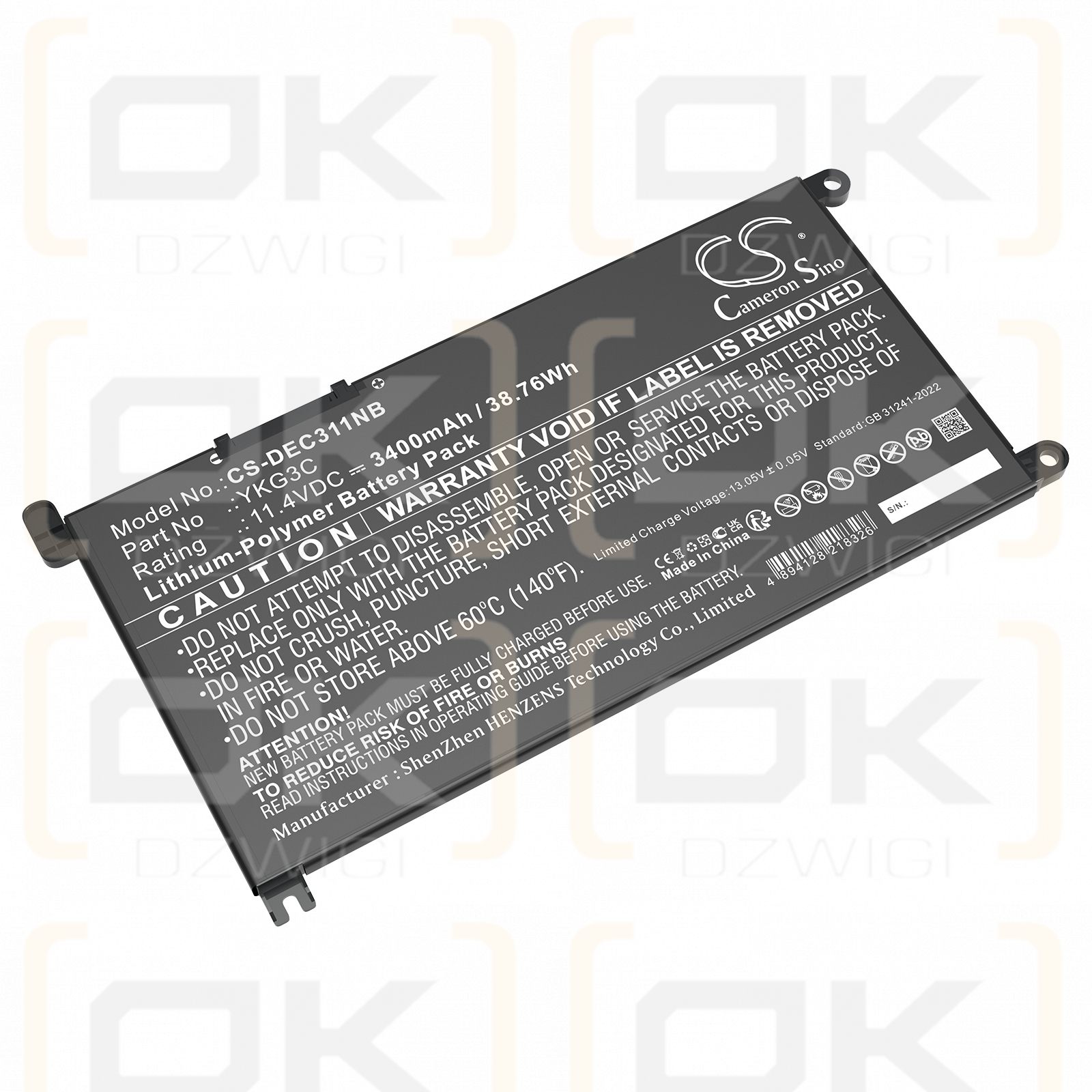DELL Chromebook 3110 2-in-1 / 0YKG3C 3400 mAh Li-Polymer 11,4 V (Cameron Sino)