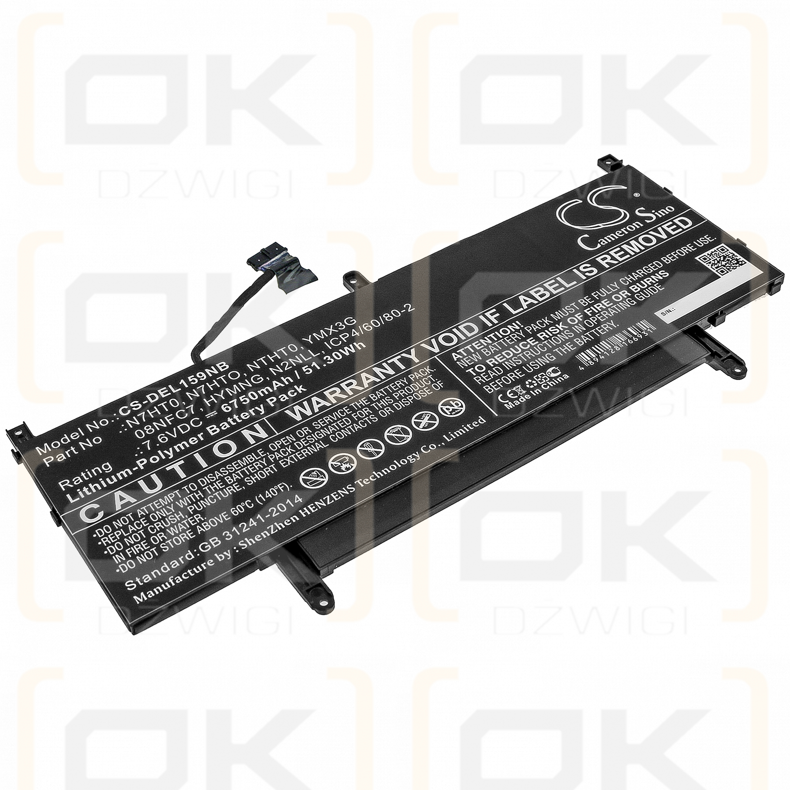 DELL Latitude 15 9520 W4H7T / 08NFC7 6750mAh Li-Polímero 7.6V (Cameron Sino)