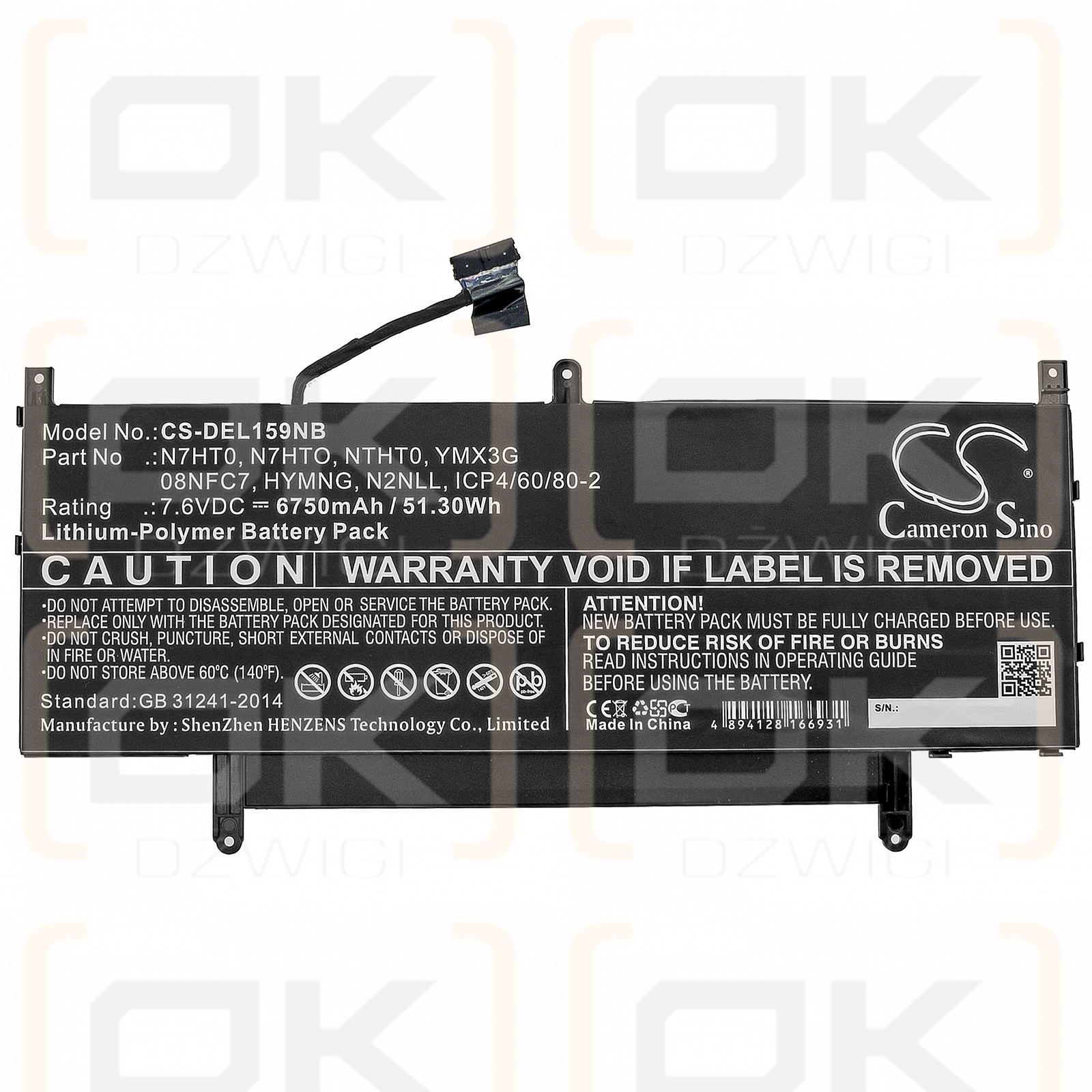 DELL Latitude 15 9520 W4H7T / 08NFC7 6750mAh Li-Polímero 7.6V (Cameron Sino)