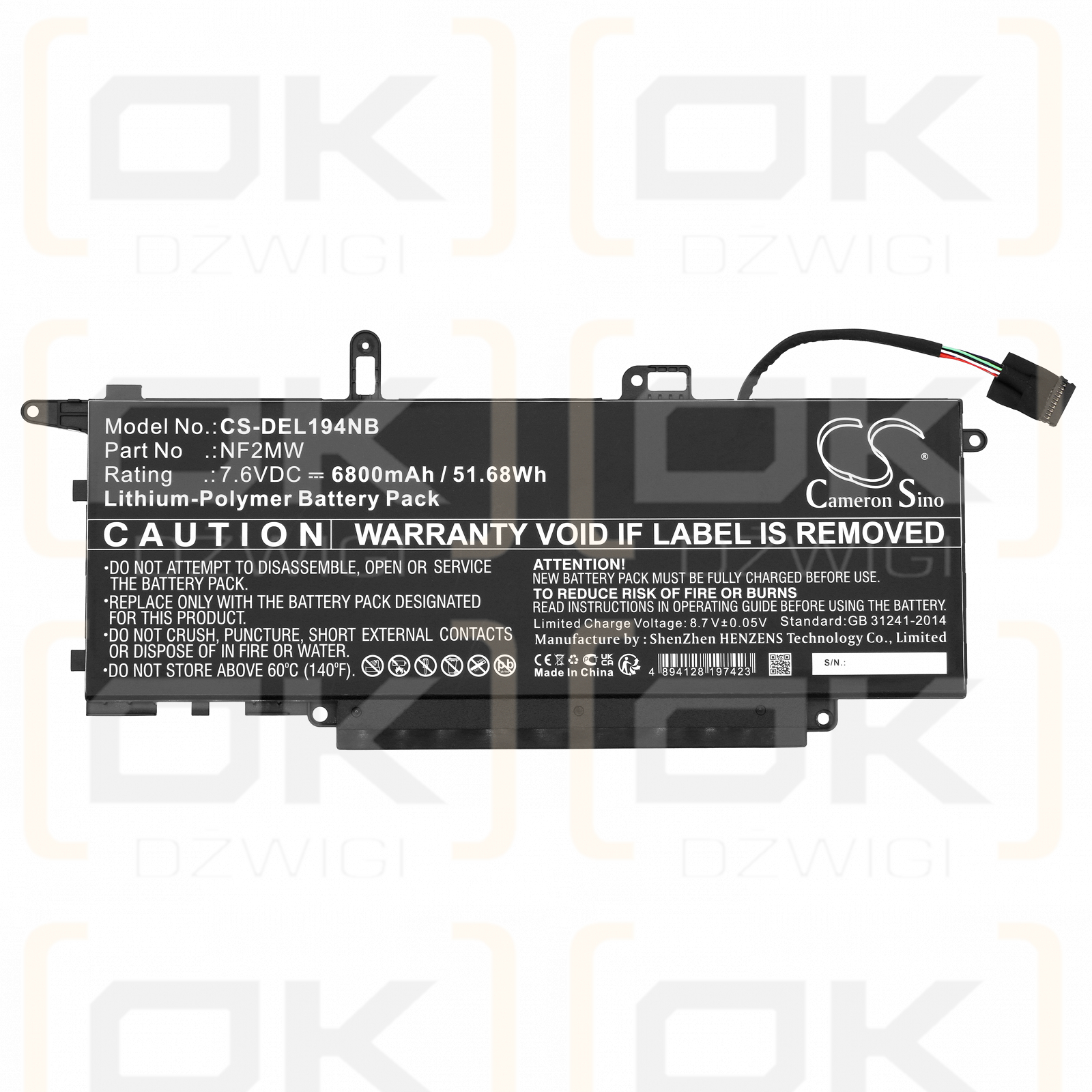 DELL Latitude 7270 / 02K0CK 6800mAh Li-polímero 7.6V (Cameron Sino)