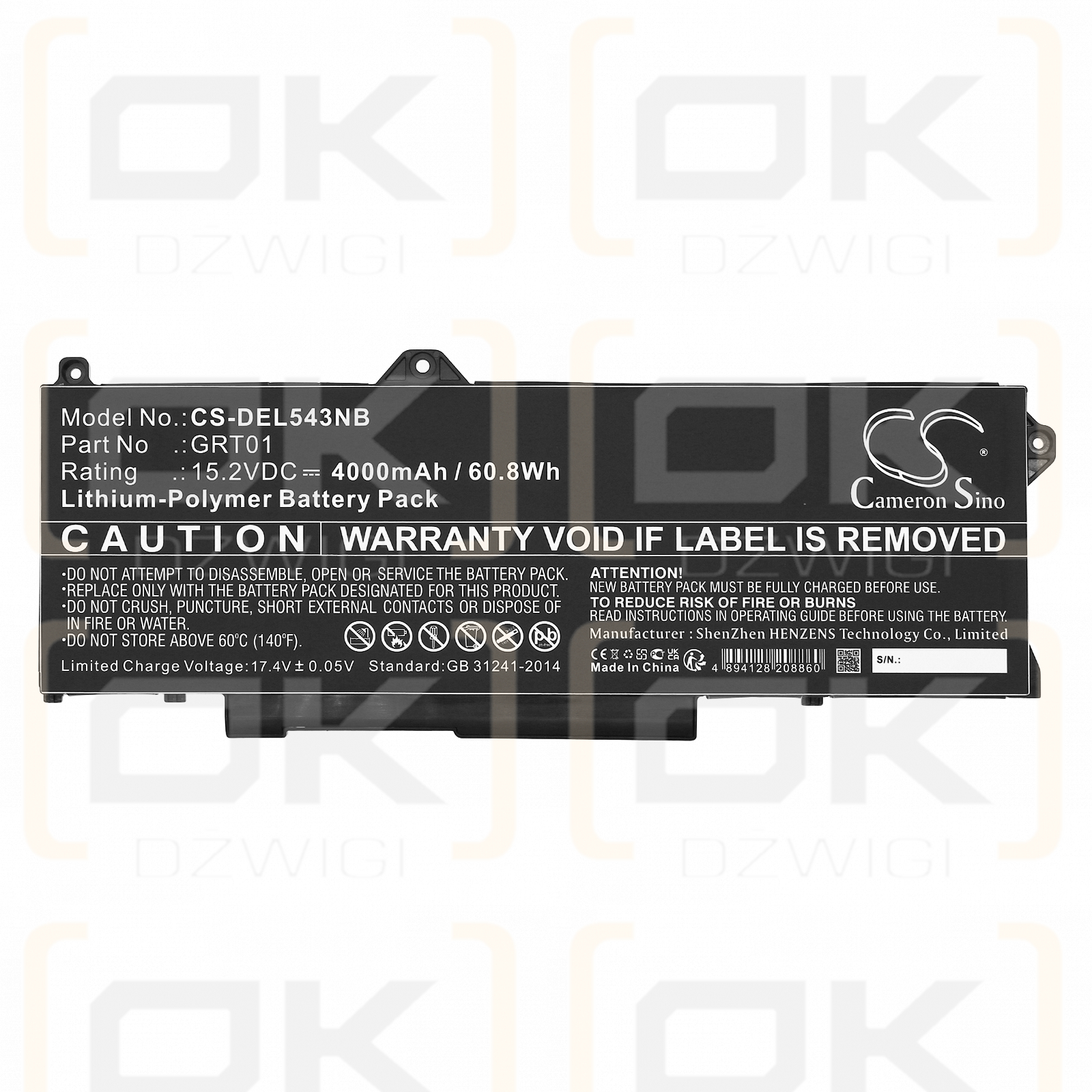 DELL Precision 3571 / GRT01 4000mAh Li-Polymer 15.2V (Cameron Sino)