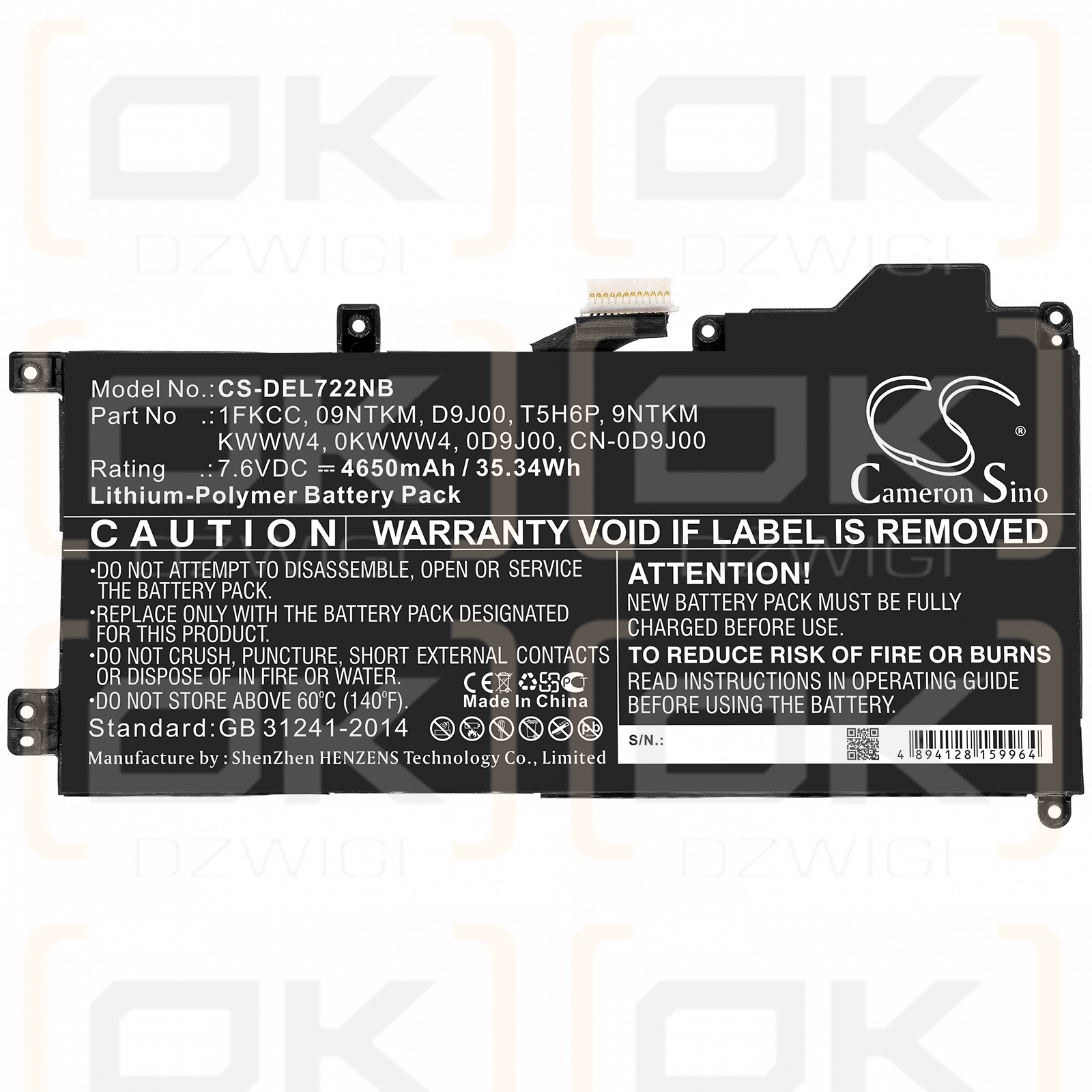 DELL Latitude 12 7200 / 09NTKM 4650mAh Li-polímero 7.6V (Cameron Sino)