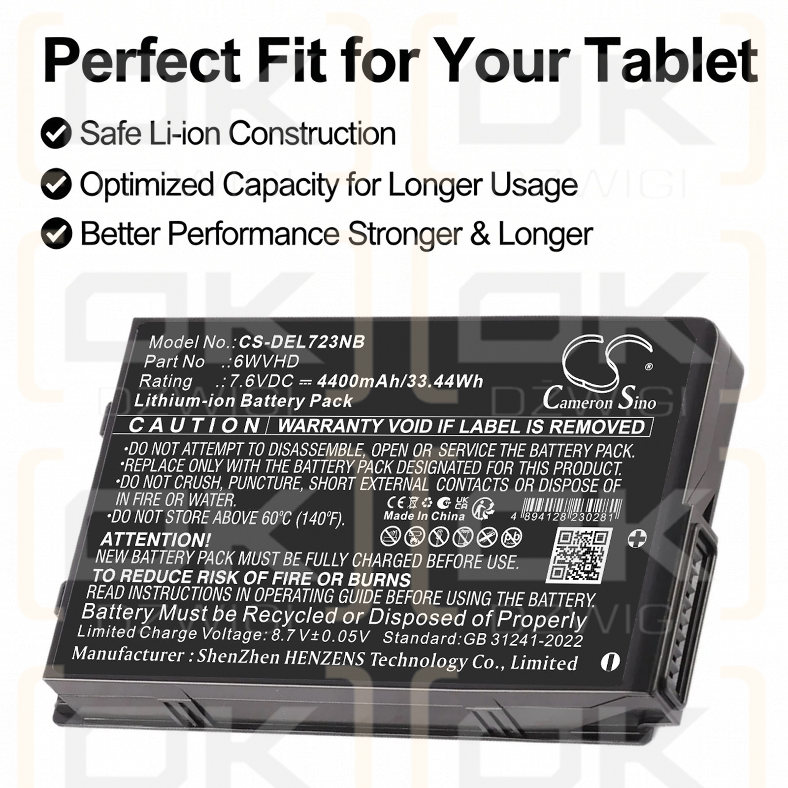 Bateria zamienna do DELL Latitude 7230 Rugged Extreme / 0JM6CX 4400 mAh Li-ion 7.6 V (Cameron Sino)