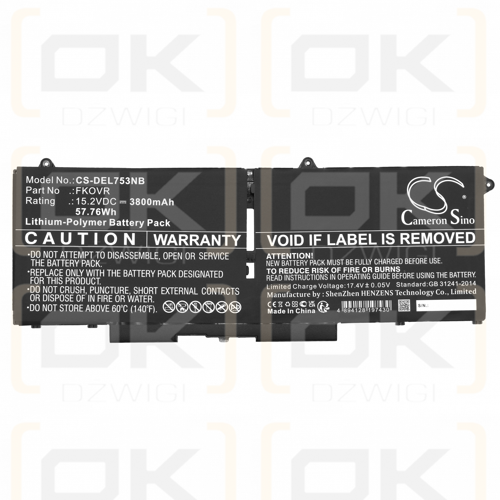 DELL Latitude 7330 / 8H6WD 3800 mAh Li-Polymer 15,2 V (Cameron Sino)