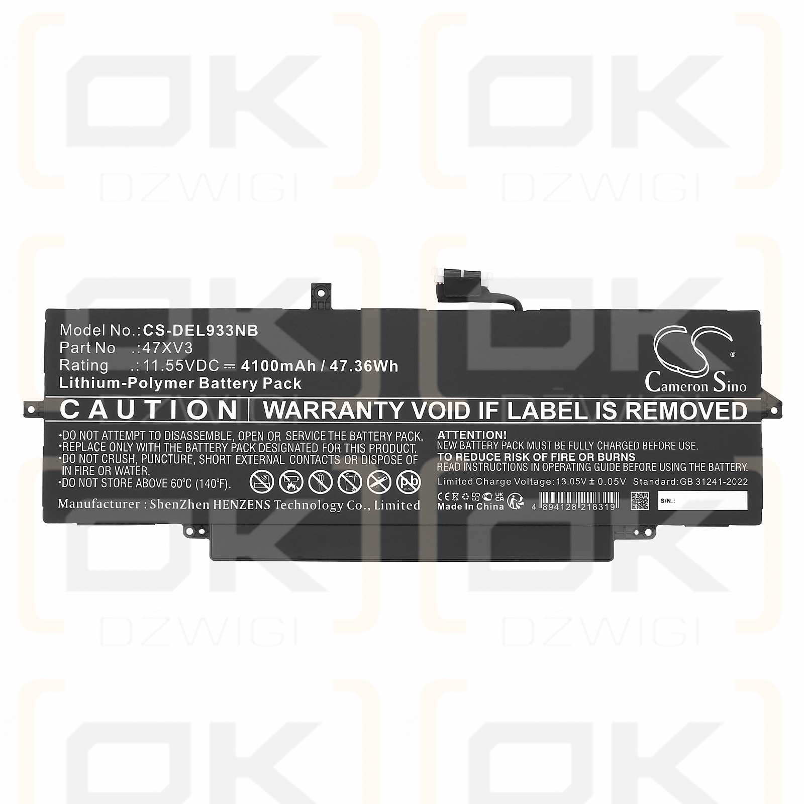 DELL Latitude 9330 V2KRT / 05Y3T9 4100 mAh Li-Polymer 11,55 V (Cameron Sino)