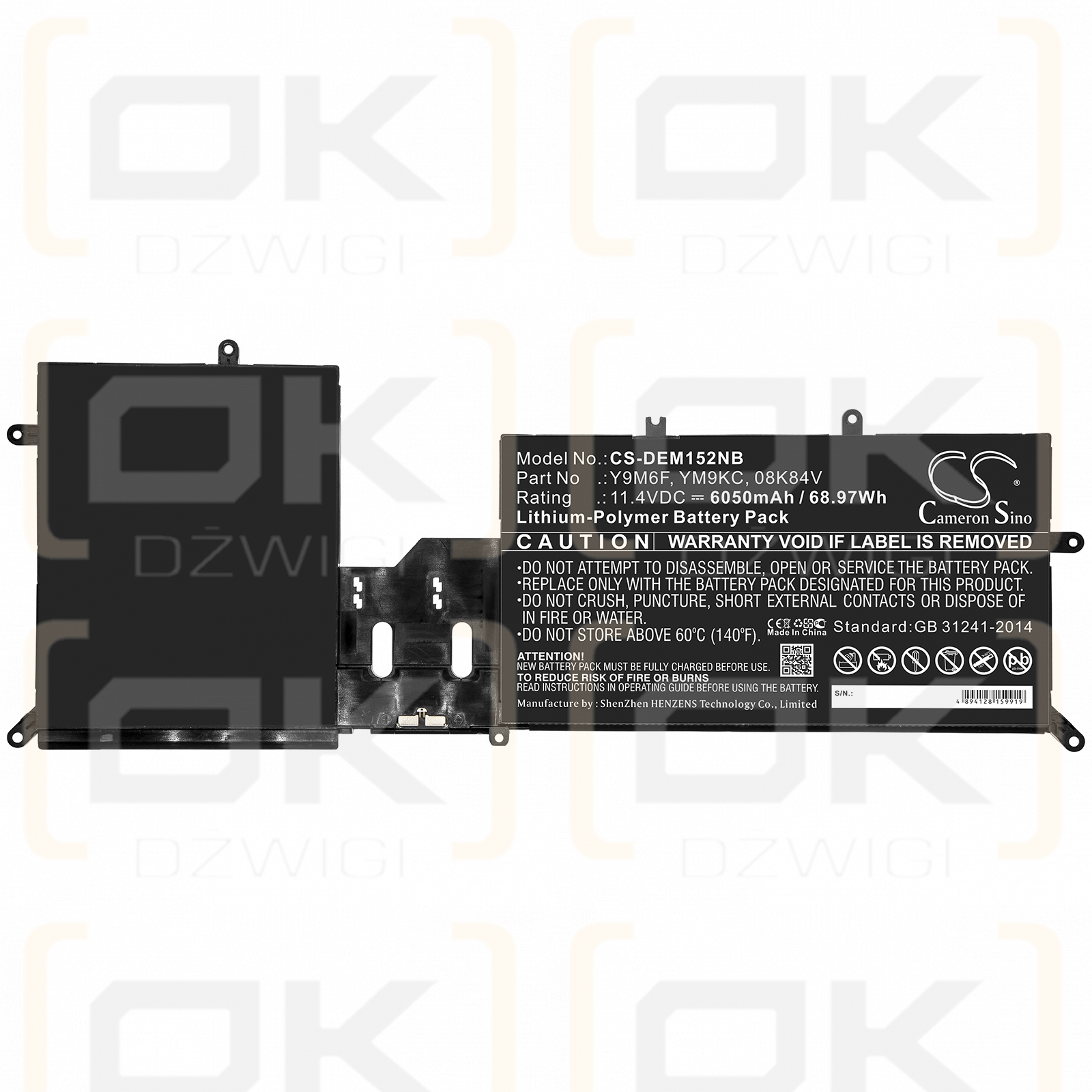 DELL Alienware M15 ALW15M-D4728W / 08K84V 6050mAh Li-polímero 11.4V (Cameron Sino)