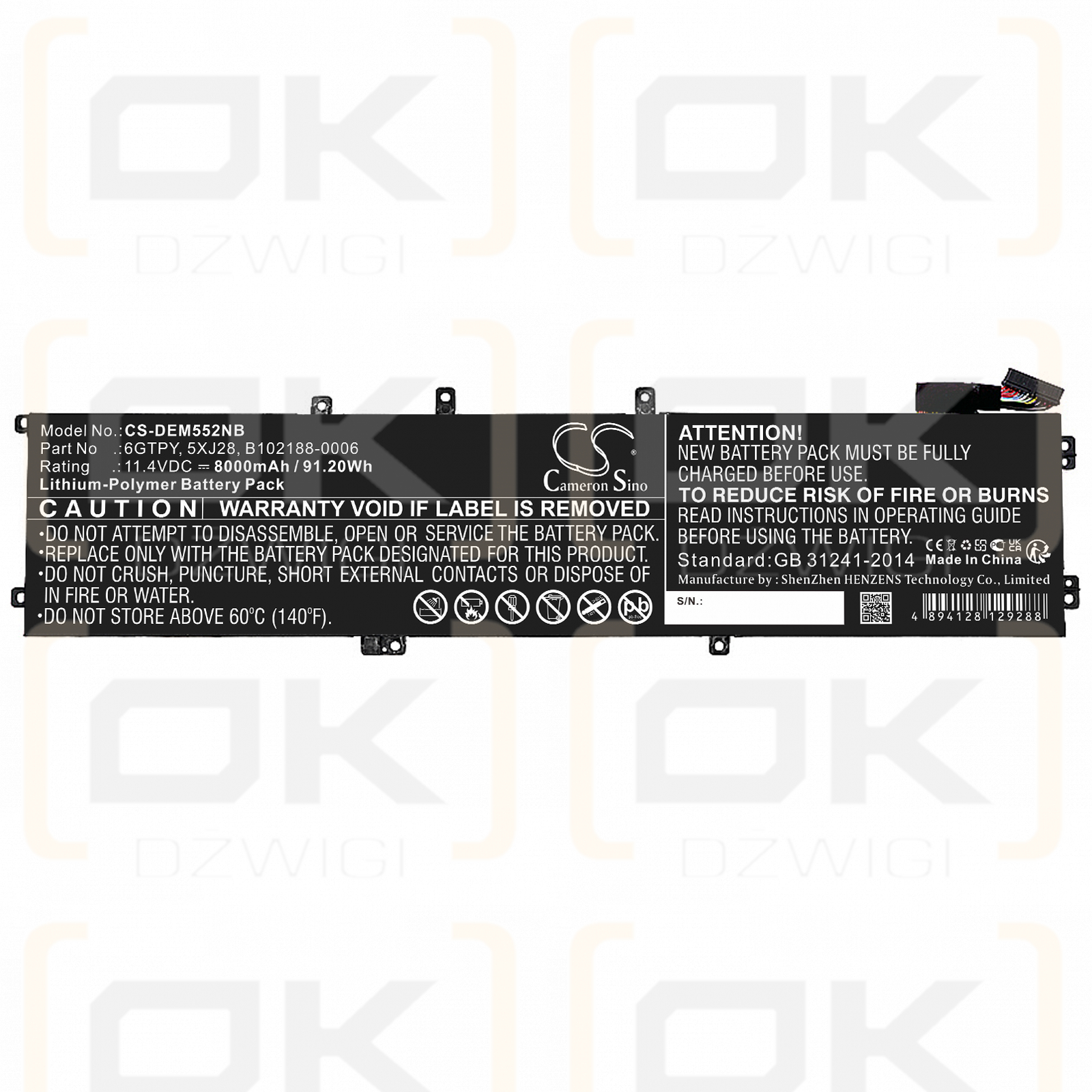 DELL Precision M5510 / 6GTPY 8000mAh Li-Polímero 11.4V (Cameron Sino)