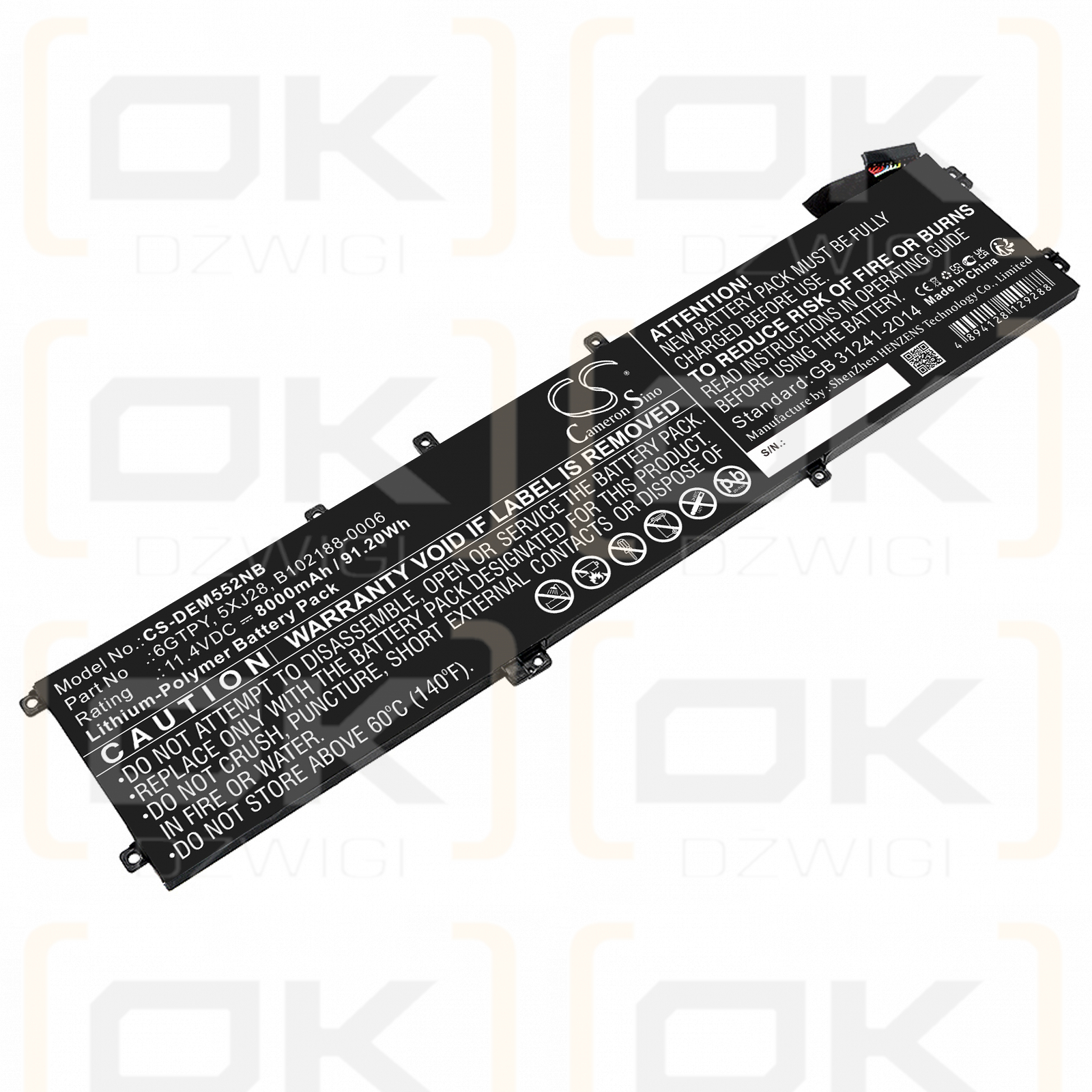 DELL Precision M5510 / 6GTPY 8000mAh Li-Polímero 11.4V (Cameron Sino)