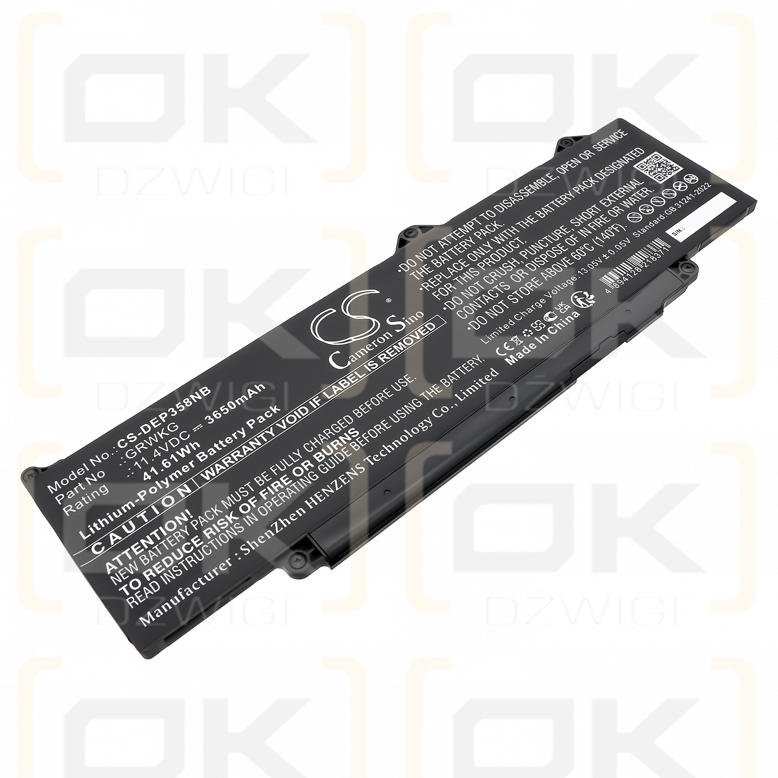 DELL Precision 15 3580 JHH2C / GRWKG 3650 mAh Li-Polymer 11,4 V (Cameron Sino)