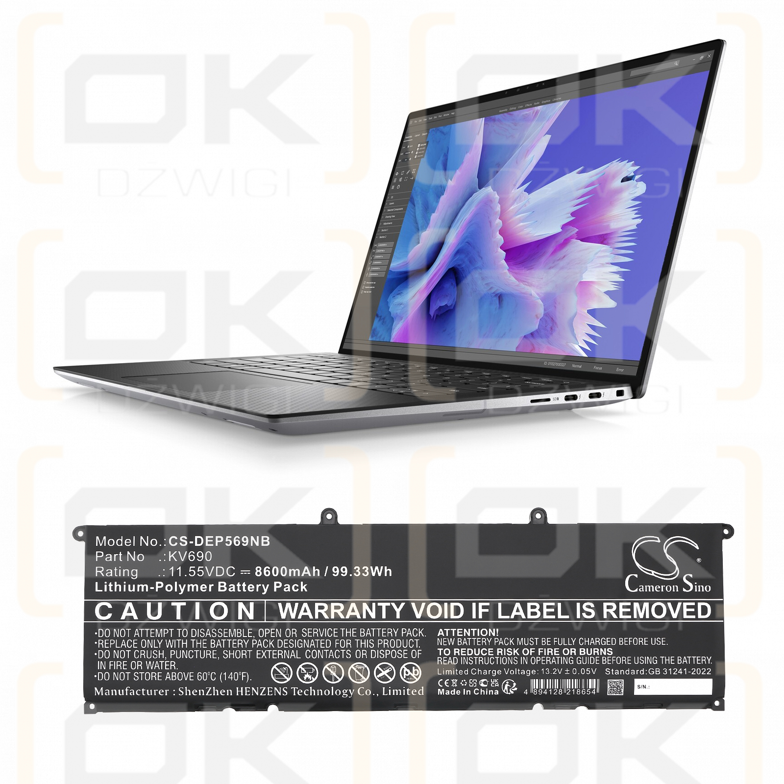 DELL Precision 5690 / 6D2HW 8600 mAh Li-Polymer 11,55 V (Cameron Sino)