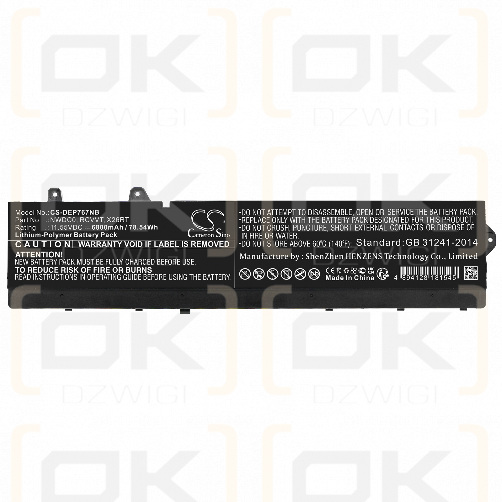 Dell Precision 7670 / NWDC0 6800 mAh Li-Polymer 11,55 V (Cameron Sino)