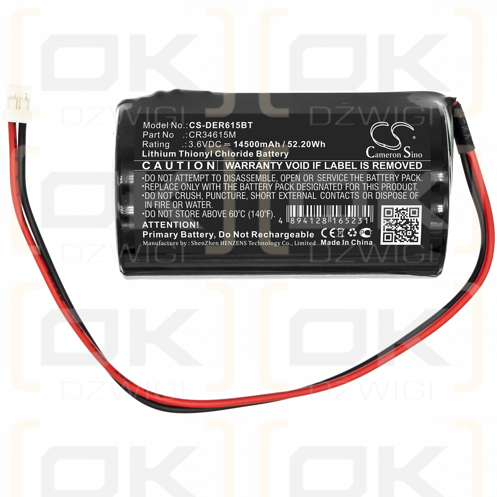 Alarma de sirena Pyronix Enforcer Deltabell / CR34615M 14500mAh Li-SOCl2 3.6V (Cameron Sino)