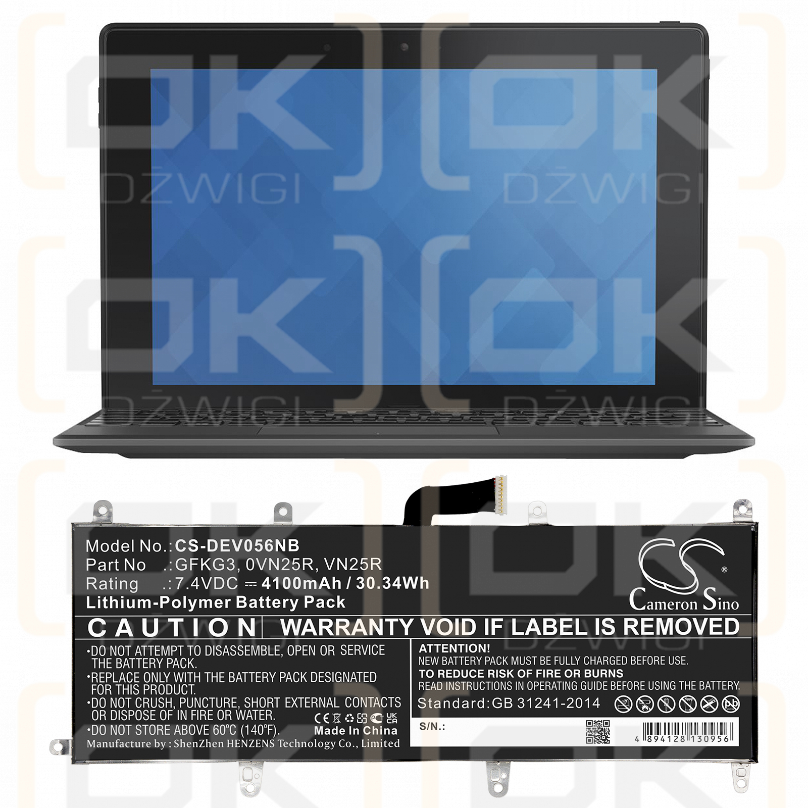 Dell Venue 10 Pro 5056 / GFKG3 4100 mAh Li-Polymer 7.4 V (Cameron Sino)