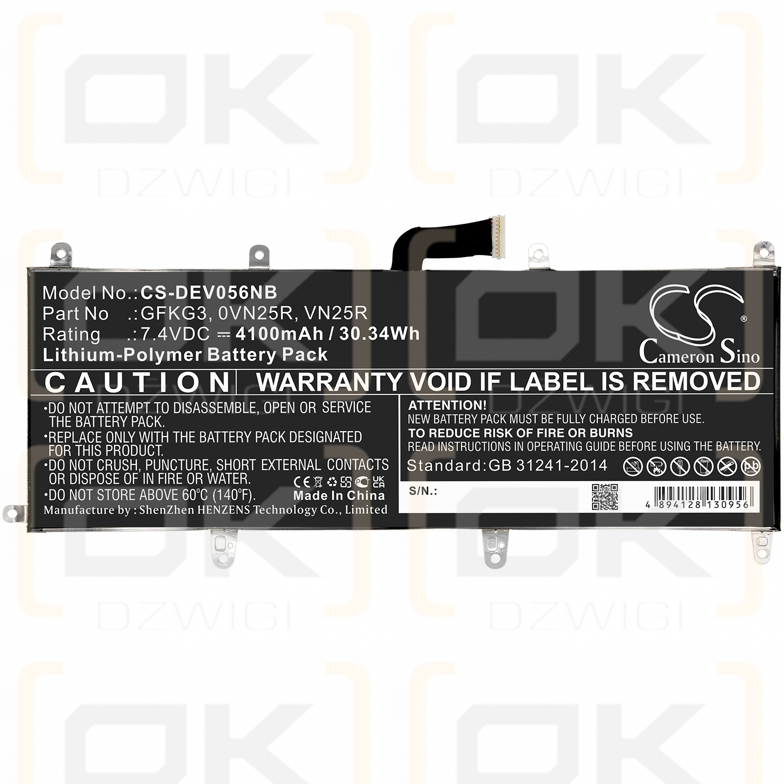 Dell Venue 10 Pro 5056 / GFKG3 4100 mAh Li-Polymer 7.4 V (Cameron Sino)