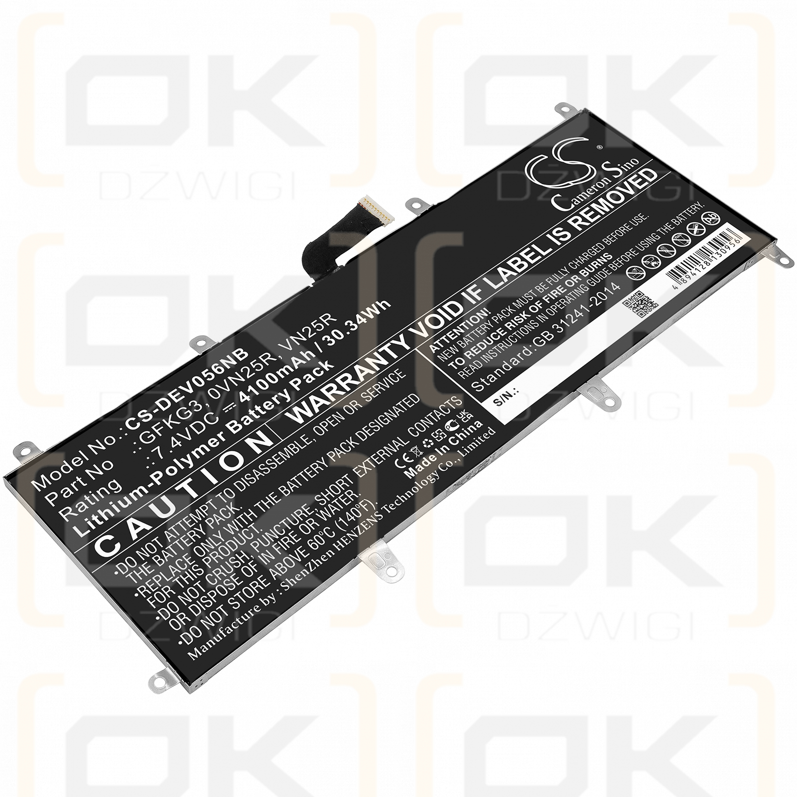 Dell Venue 10 Pro 5056 / GFKG3 4100 mAh Li-Polymer 7.4 V (Cameron Sino)